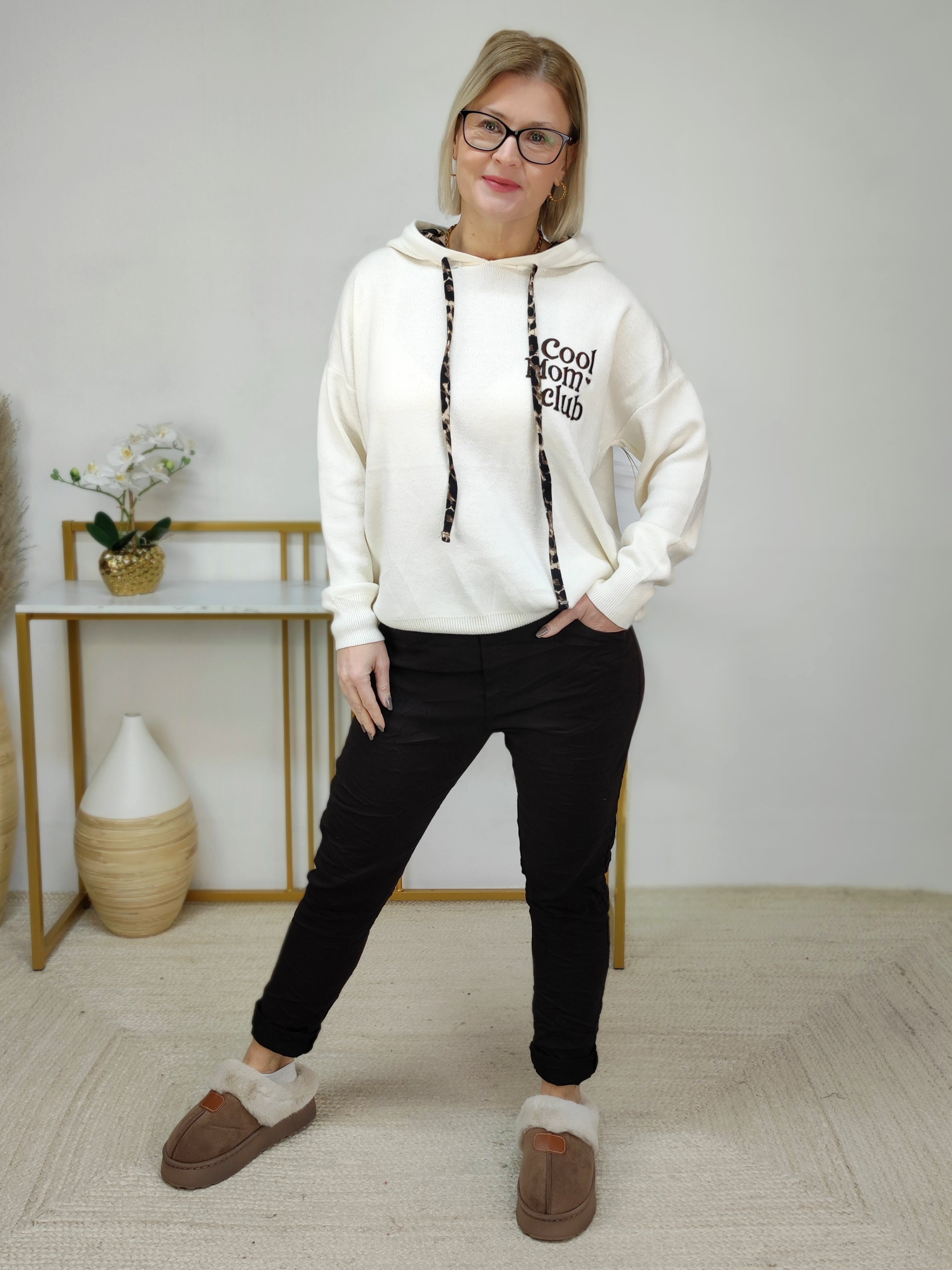 Strick Hoodie "Cool Mum" in creme (38-42/44)