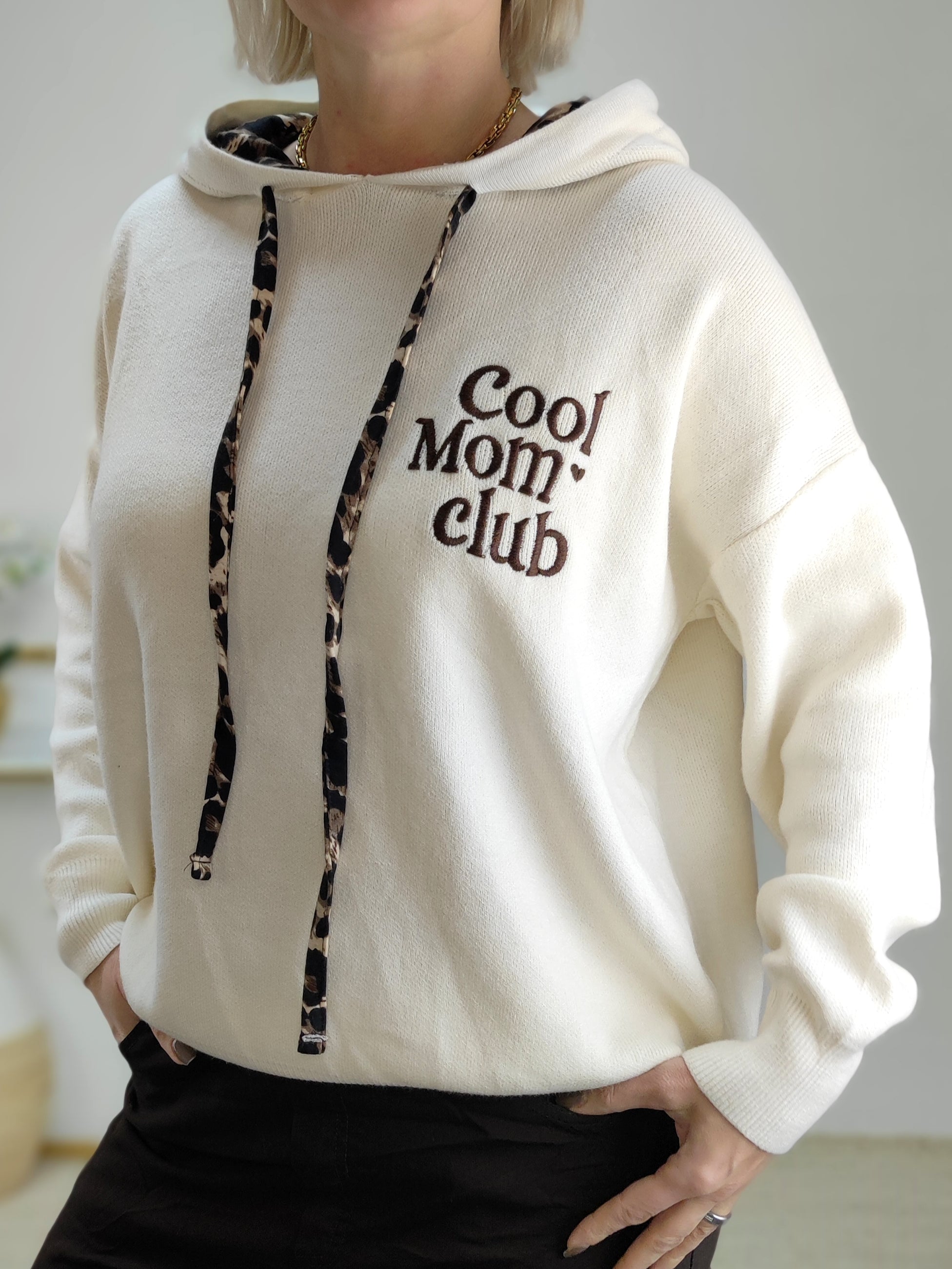 Strick Hoodie "Cool Mum" in creme (38-42/44)