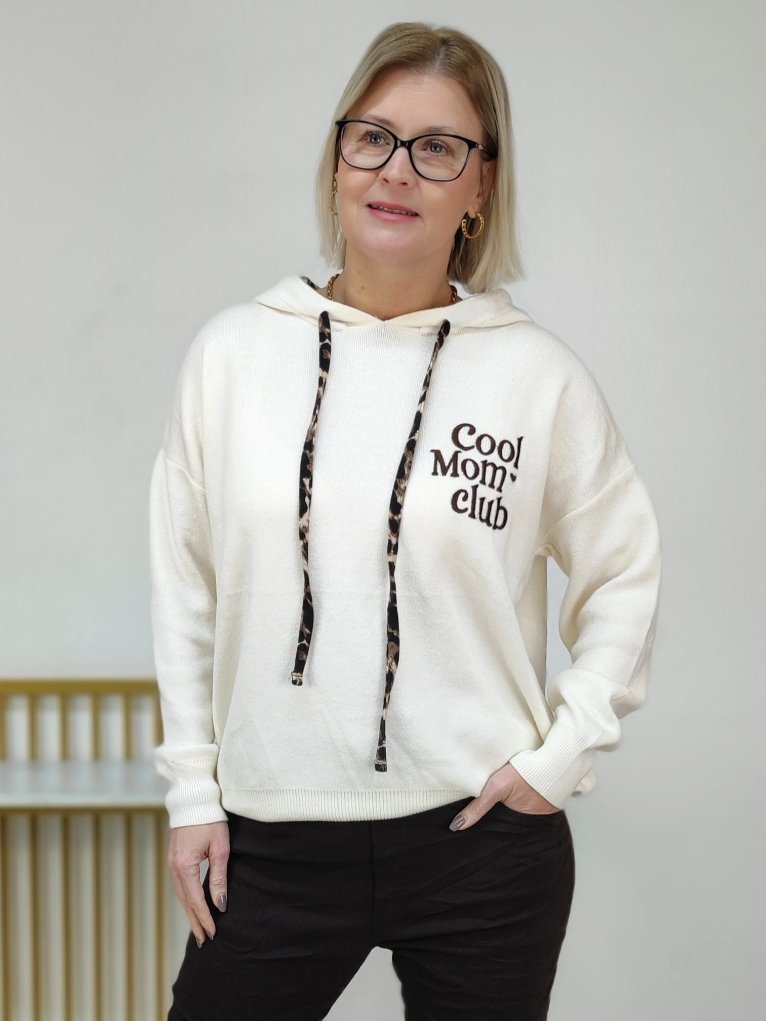 Strick Hoodie "Cool Mum" in creme (38-42/44)