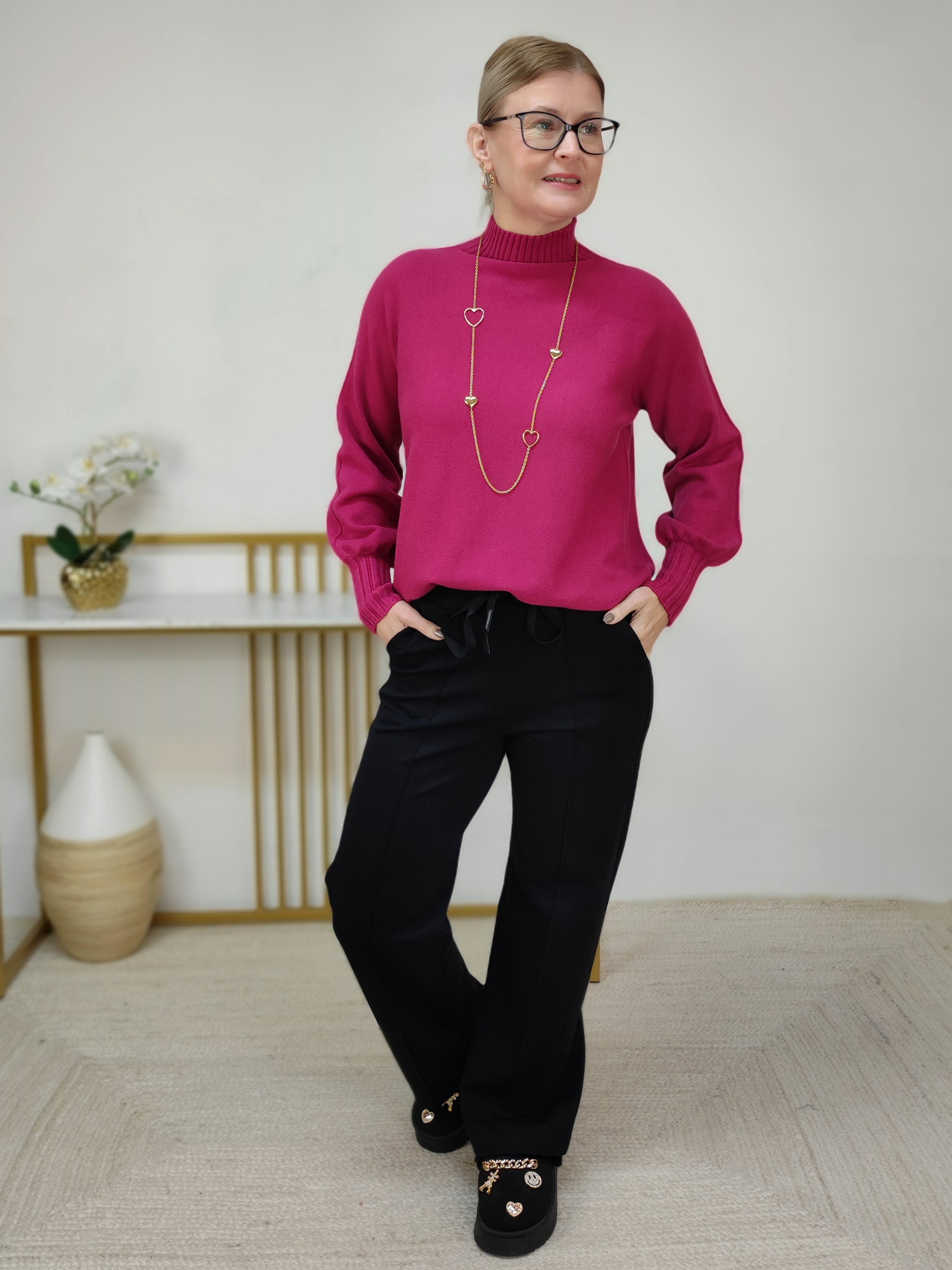 Pullover mit Turtle Neck einfarbig magenta (36-42)