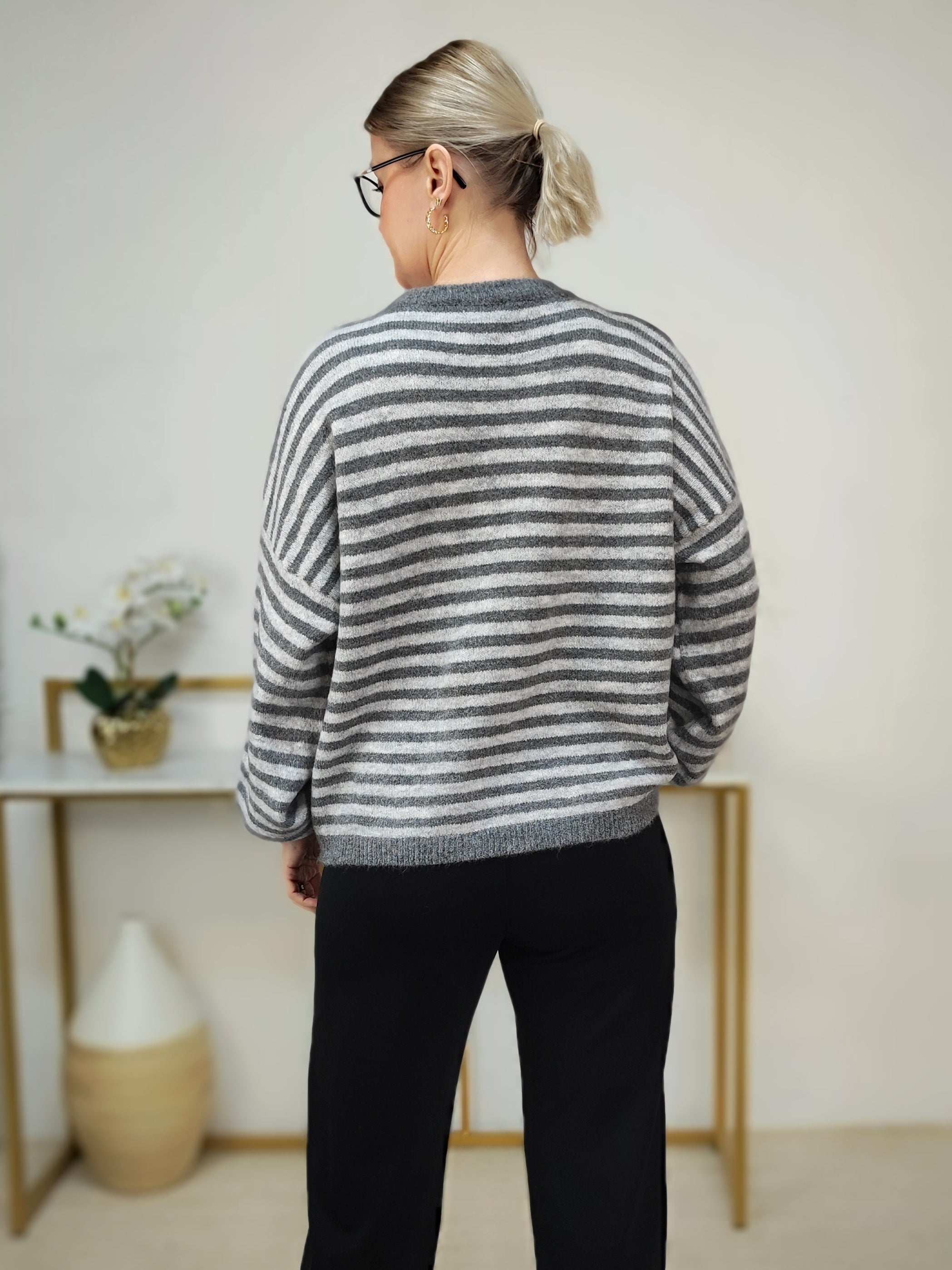 Strickpullover gestreift grau (38-42/44)