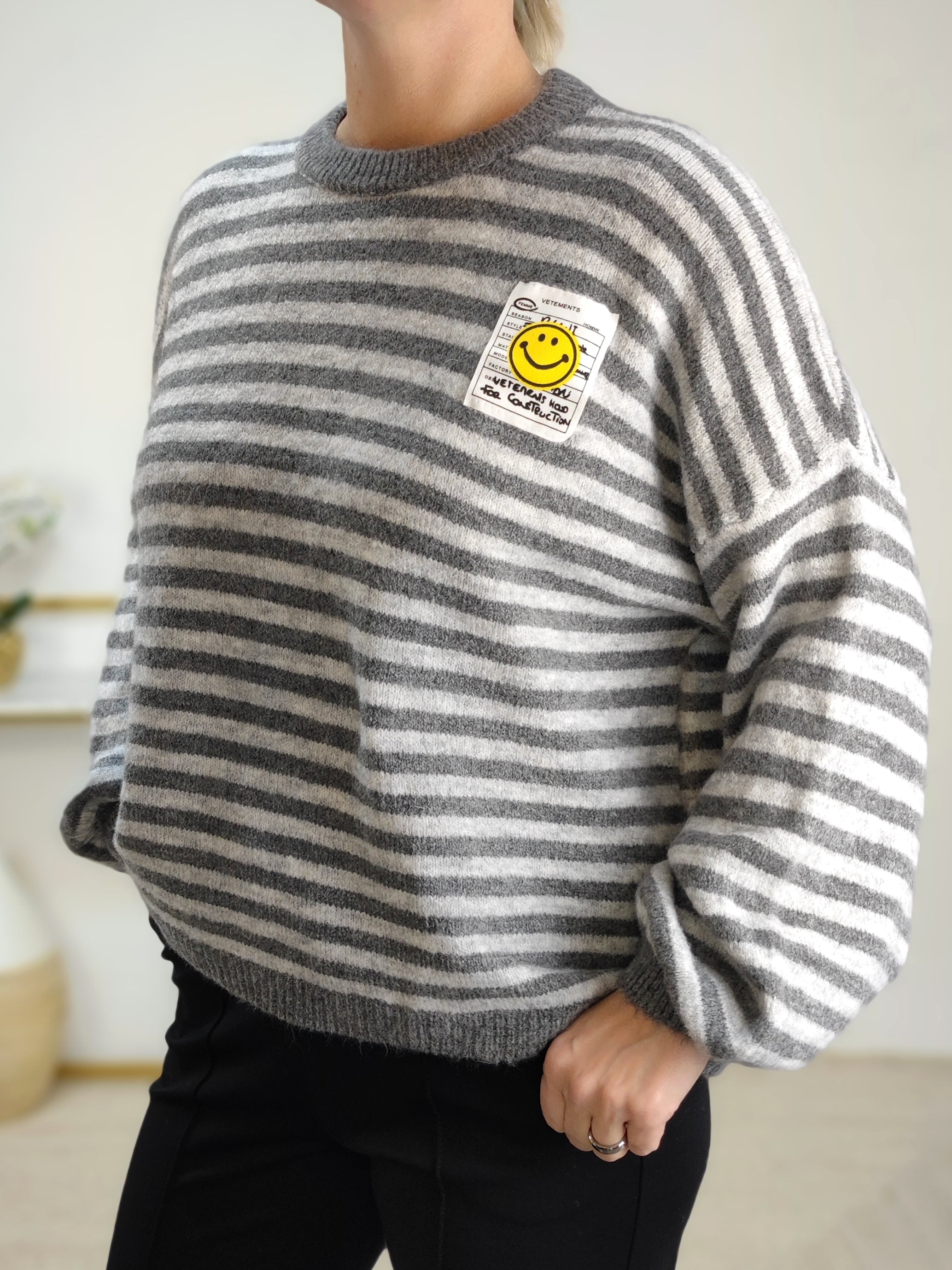 Strickpullover gestreift grau (38-42/44)