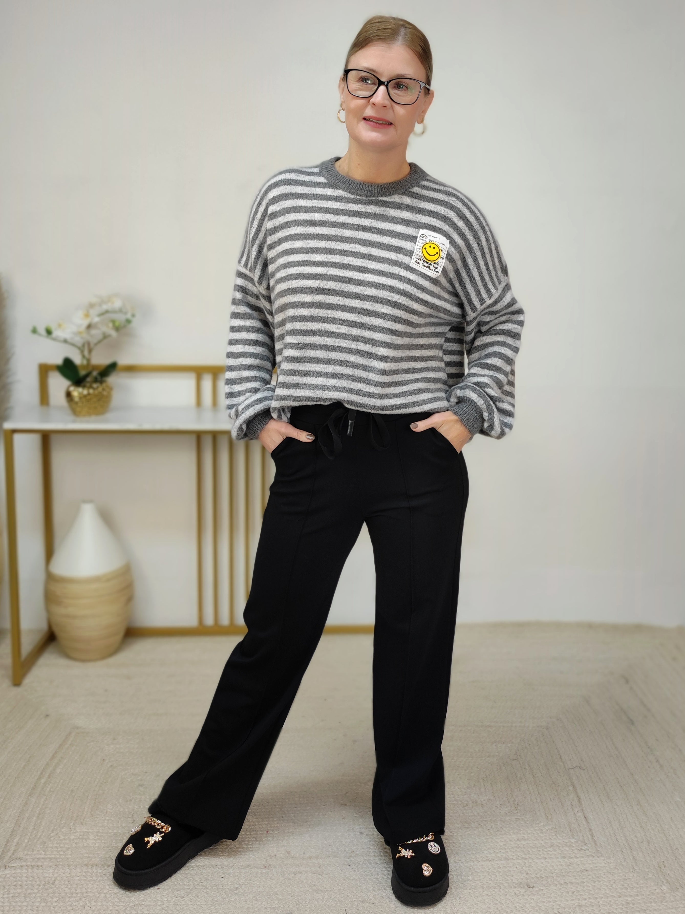 Strickpullover gestreift grau (38-42/44)