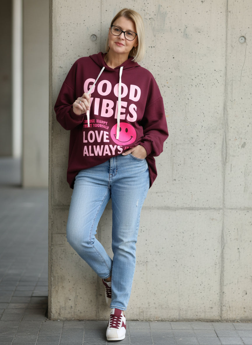 Sweatshirt/Hoodie "Good Vibes" vino (38-42/44)