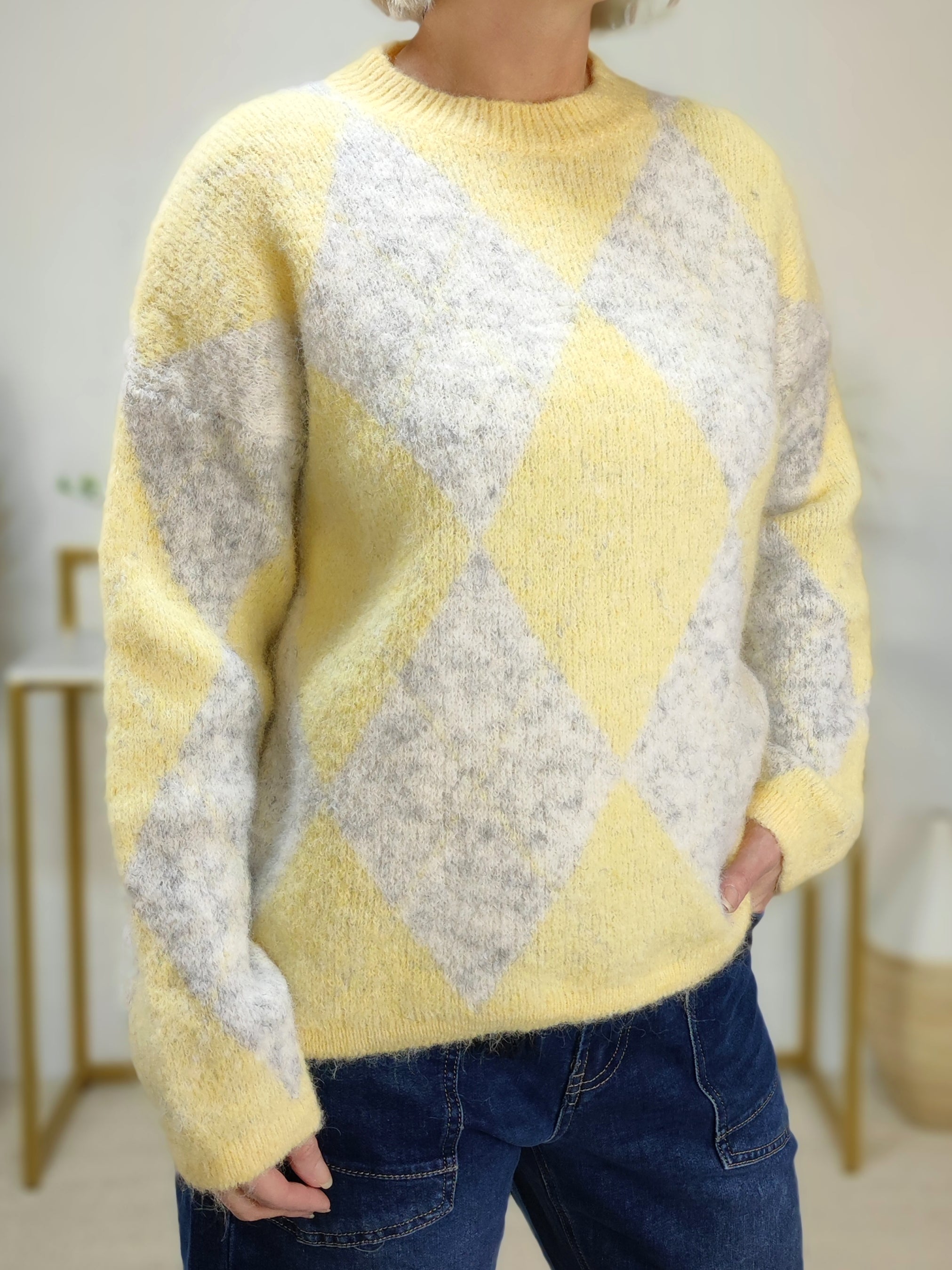 Pullover "Raute" gelb/grau meliert (36-42)