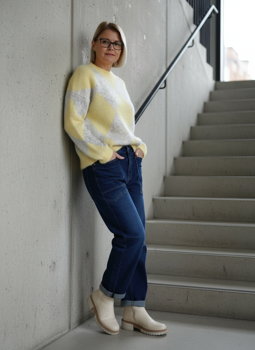 Pullover "Raute" gelb/grau meliert (36-42)