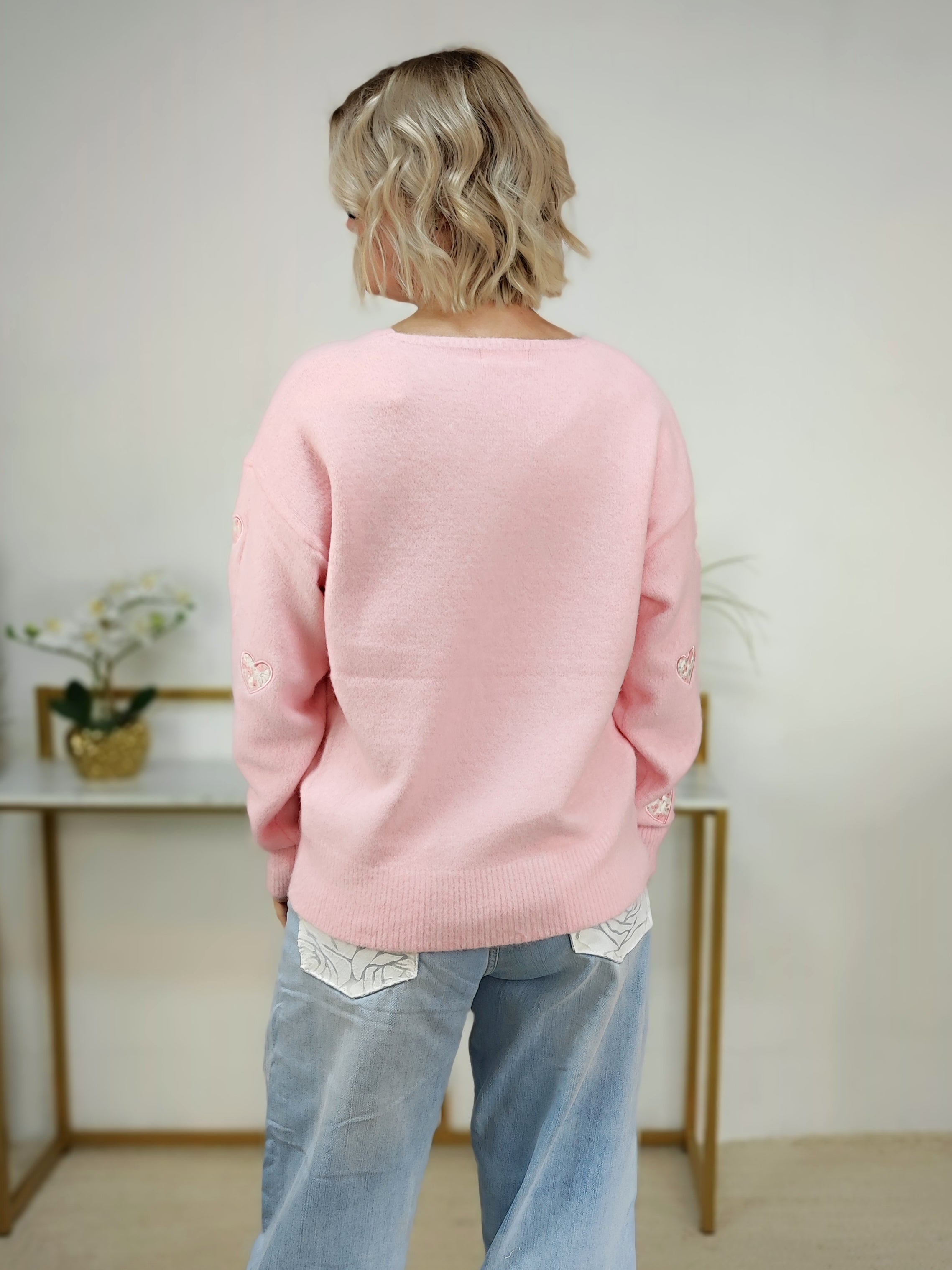 Pulli mit Stickereien in pastell - rosa (36-42)