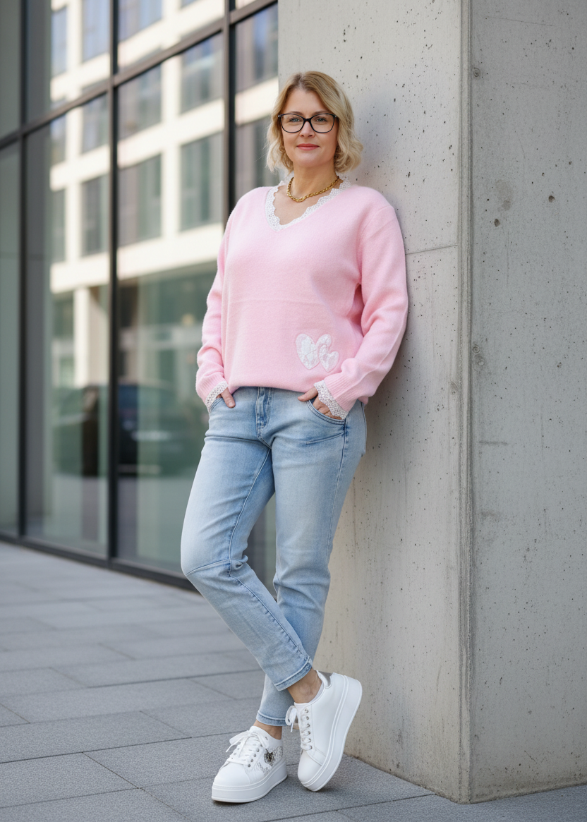 Leichter Pulli mit Spitze rosa (bis Größe 42)