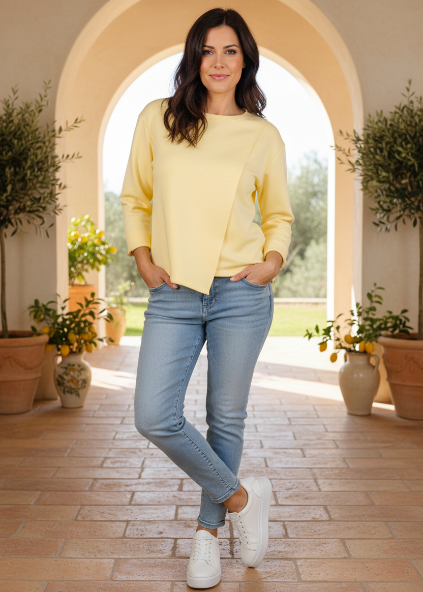 Einfarbiges Sweatshirt in buttergelb (bis Größe 42)