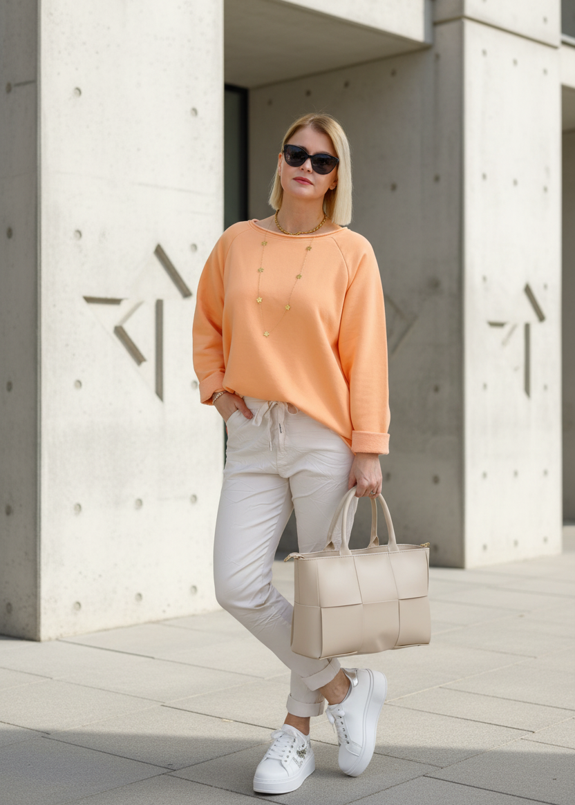 Einfarbiges Sweatshirt aus Baumwolle lachs (40-44)