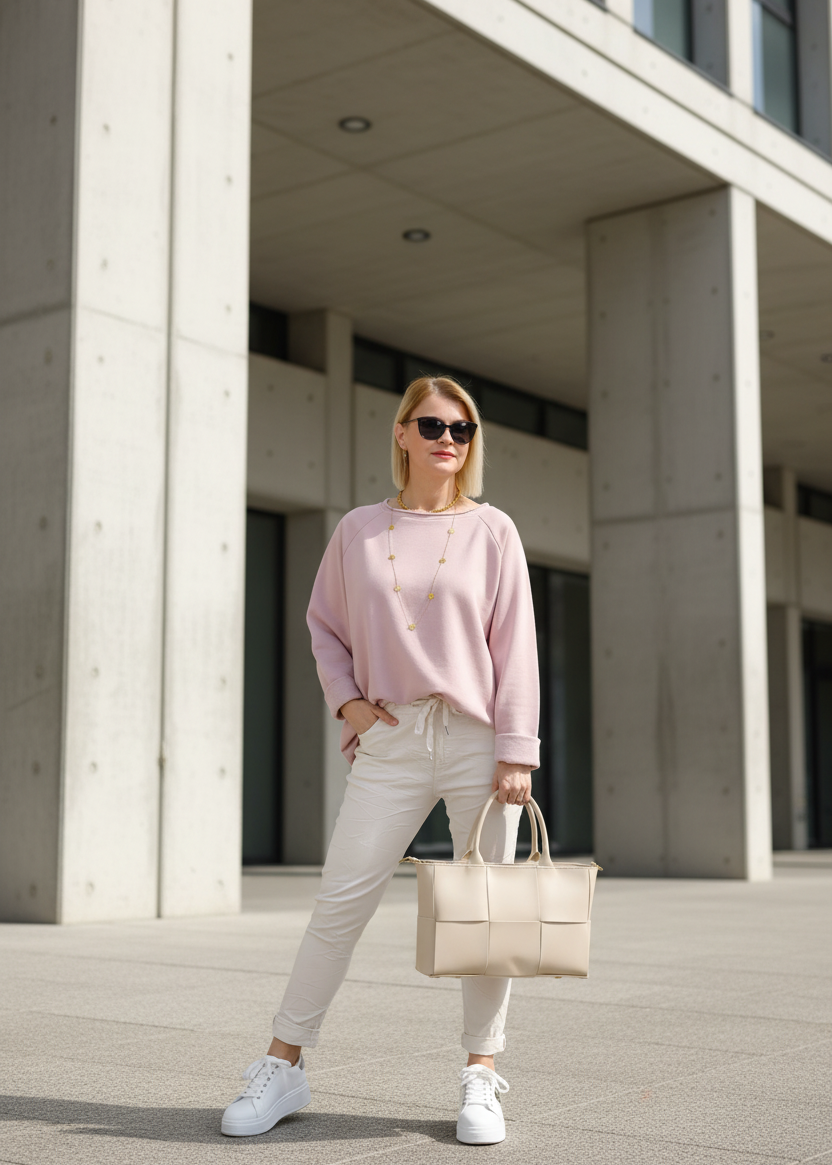 Einfarbiges Sweatshirt aus Baumwolle altrosa (40-44)