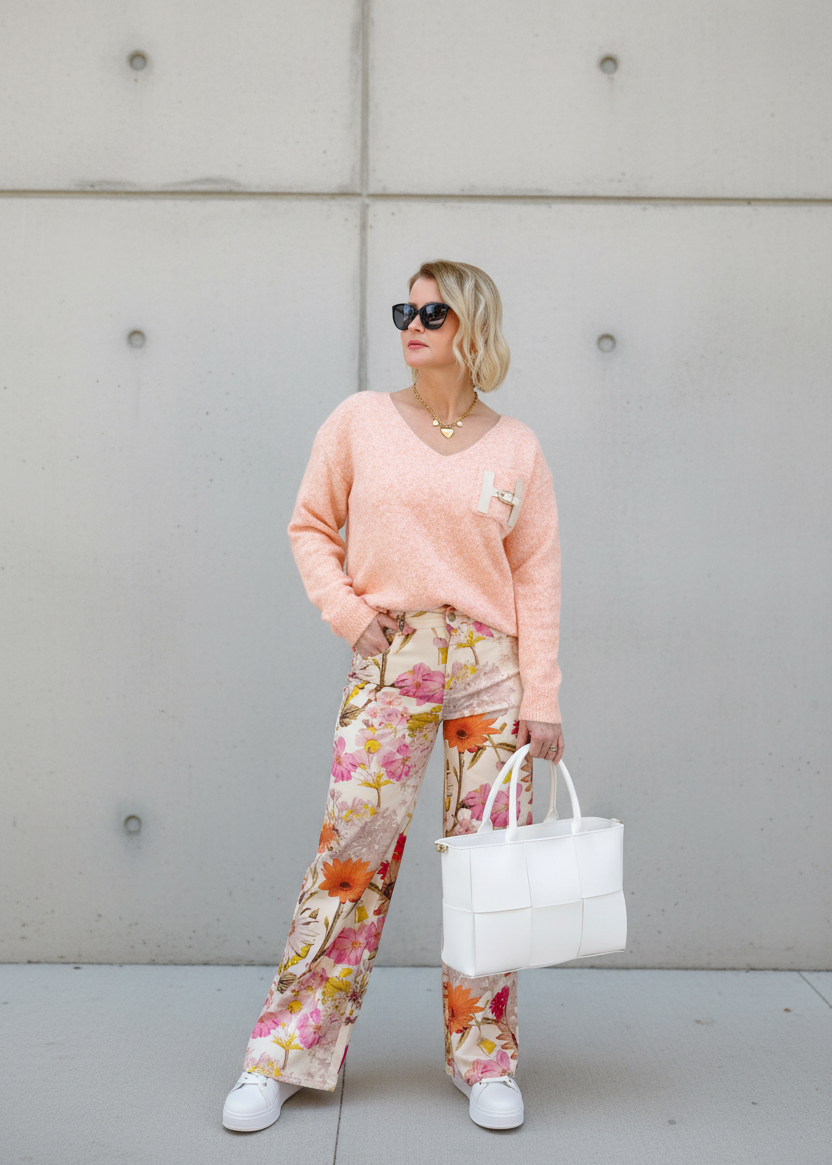 Weicher Pullover "H" pastell orange meliert (bis 42)