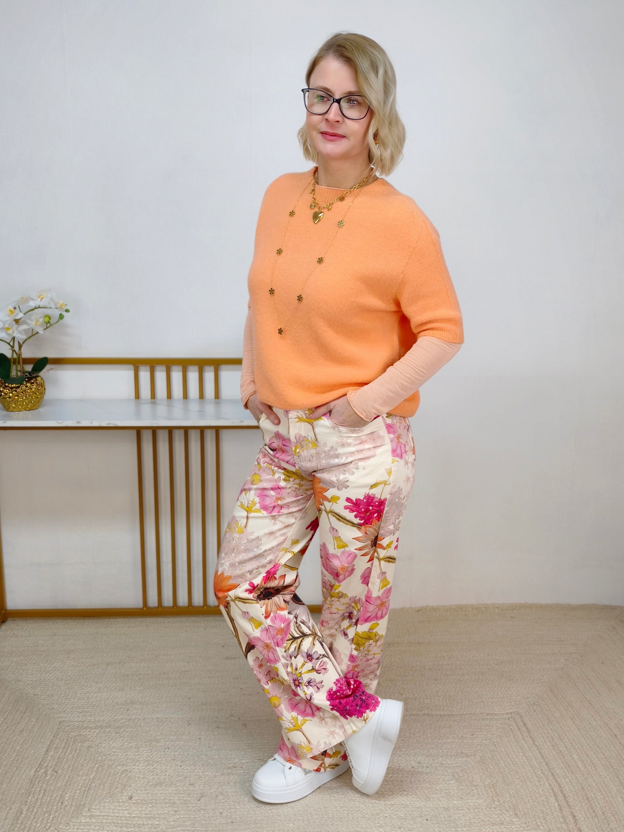 Leichter Pullover Kurzarm in apricot (bis max. 42)