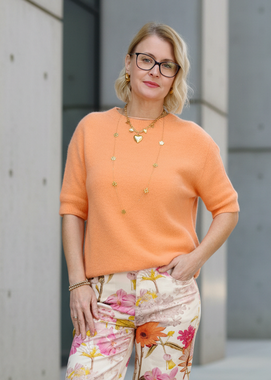 Leichter Pullover Kurzarm in apricot (bis max. 42)