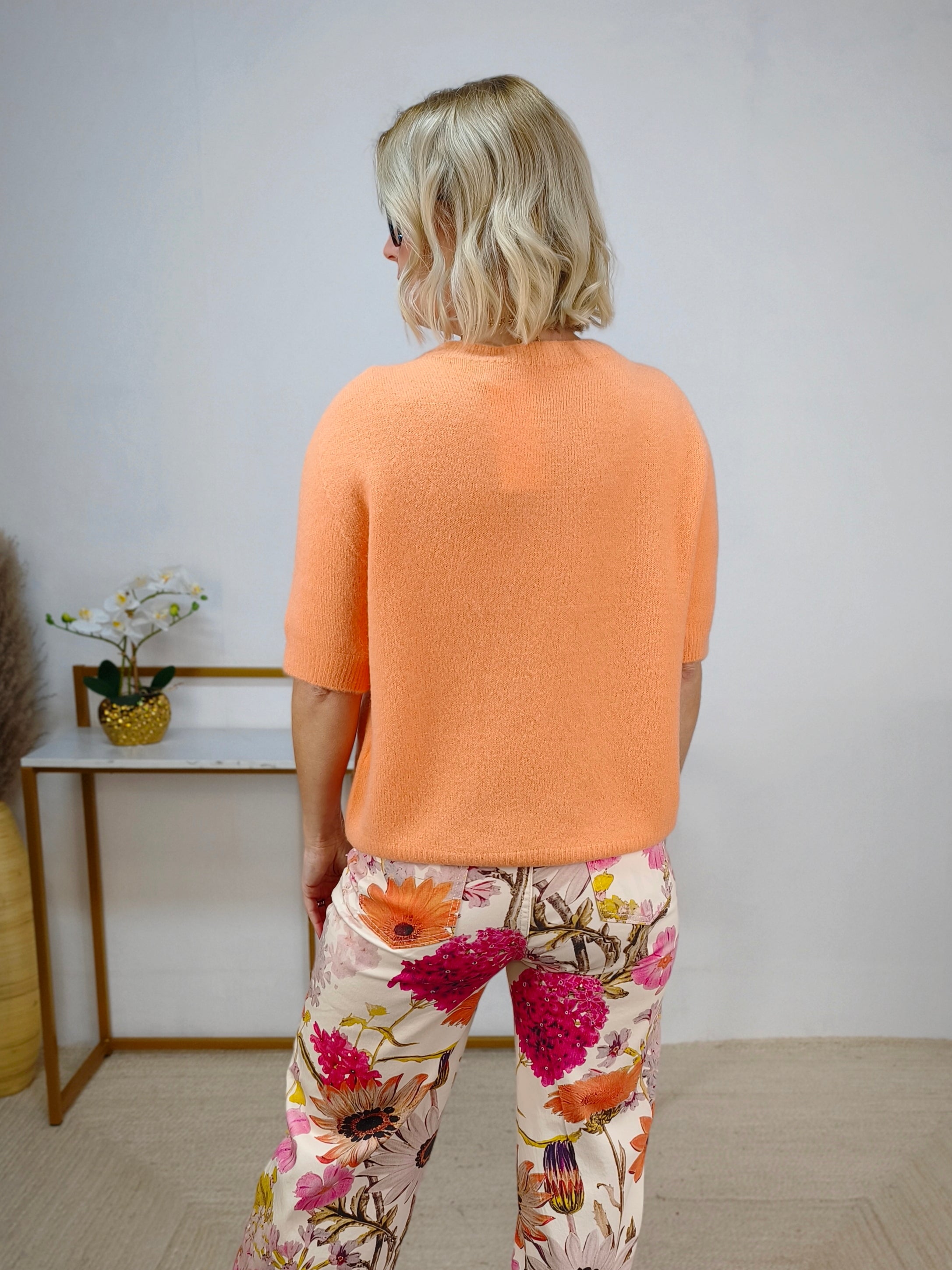 Leichter Pullover Kurzarm in apricot (bis max. 42)