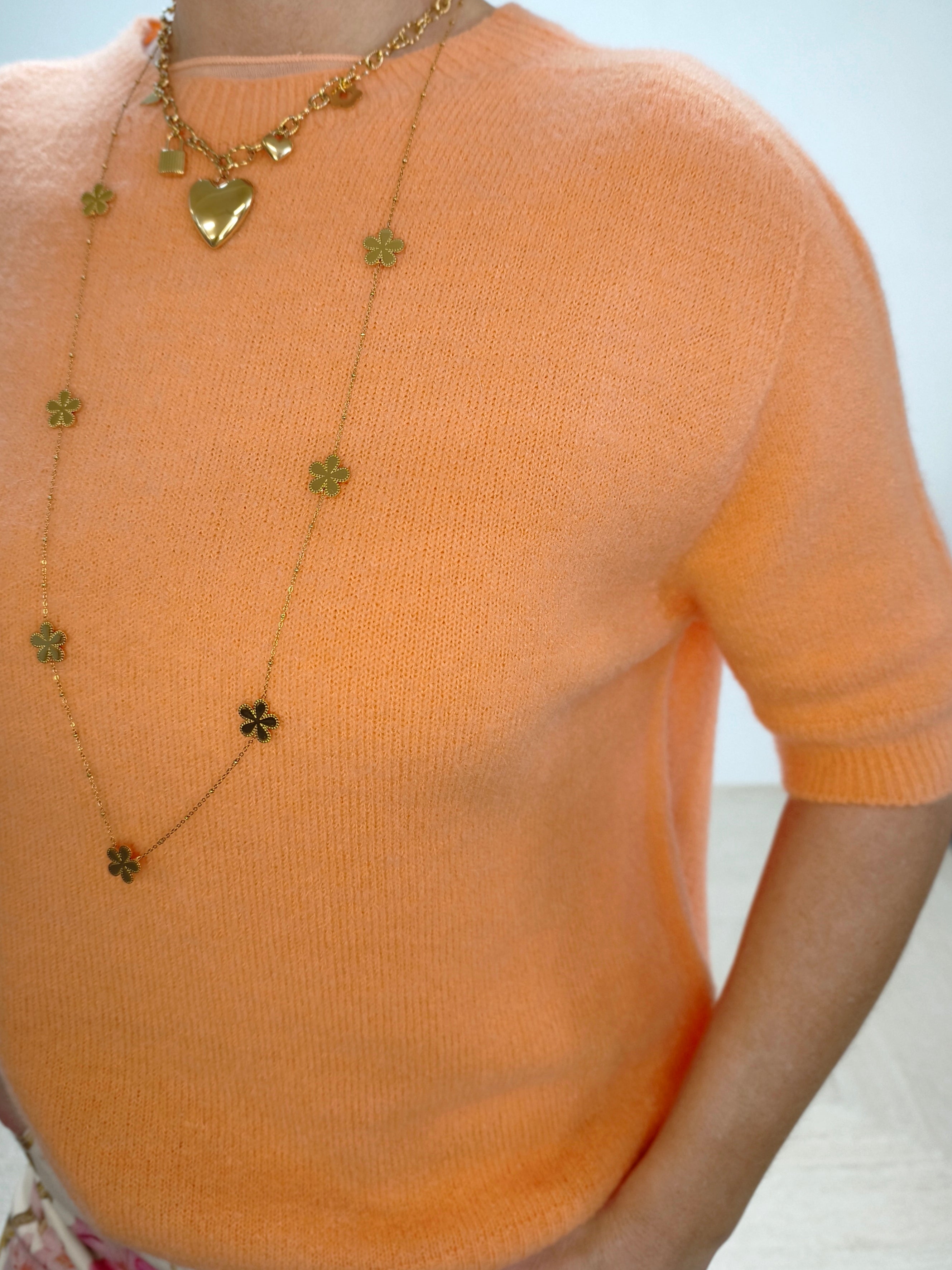 Leichter Pullover Kurzarm in apricot (bis max. 42)