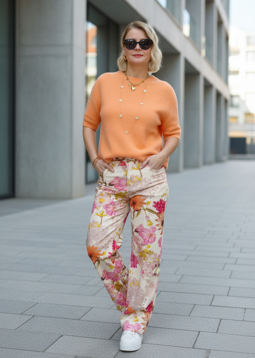 Leichter Pullover Kurzarm in apricot (bis max. 42)