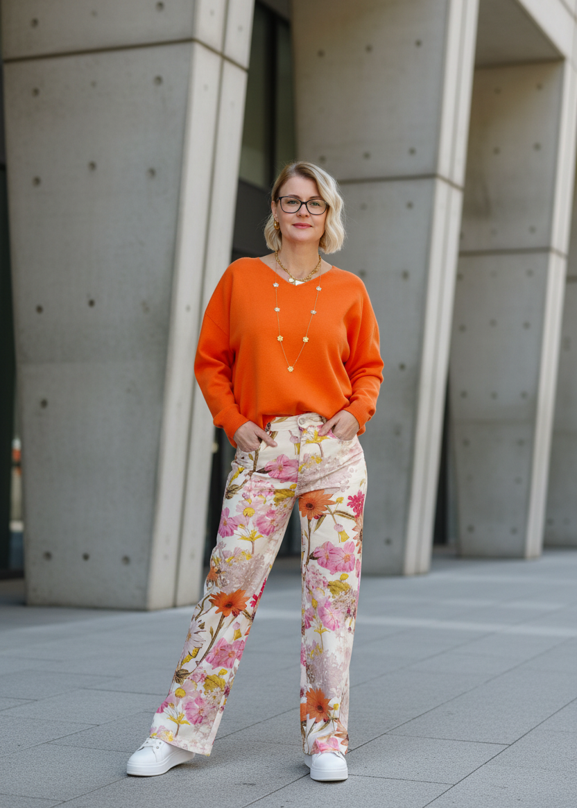 Feinstrick Pullover unifarben in orange (36-42/44)