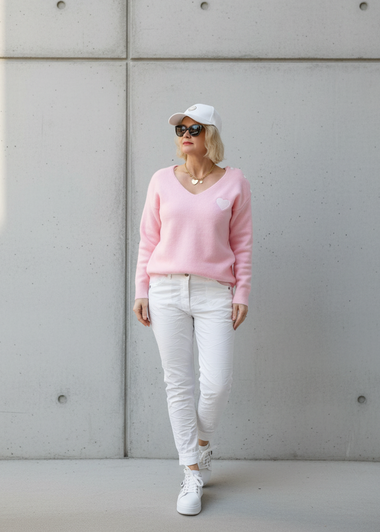 Leichter Pulli mit Herzchen in hellrosa (36-42)