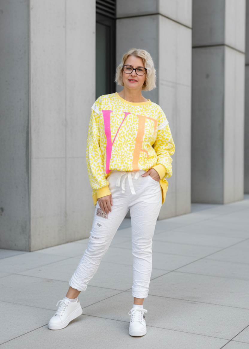 Stretchhose/Joggpant weiss mit Applikationen (36-42)