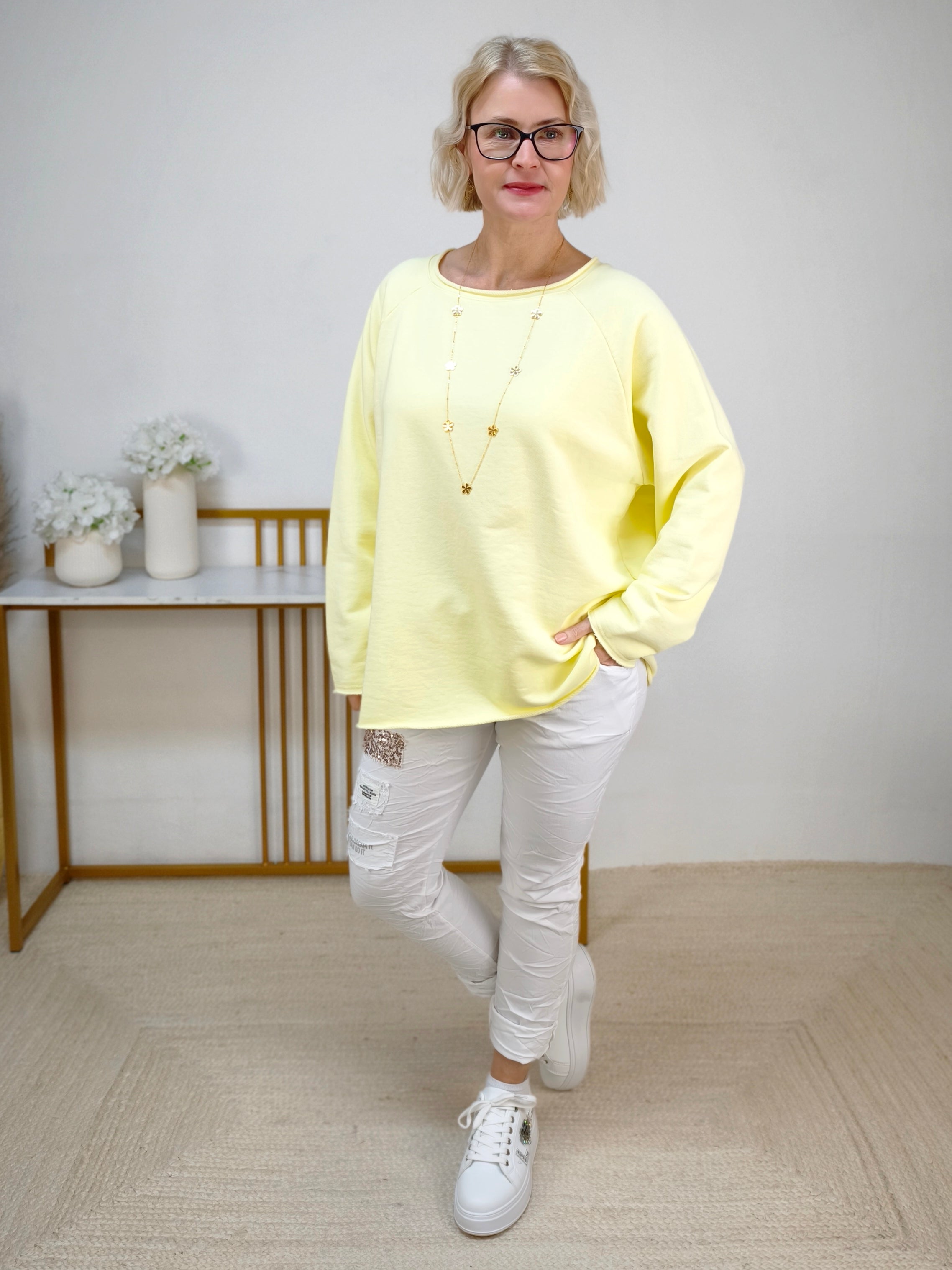 Einfarbiges Sweatshirt aus Baumwolle buttergelb (40-44)