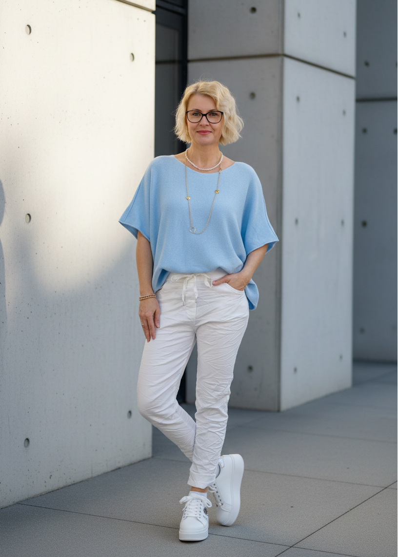 Pulli uni hellblau kurzarm (38-44)