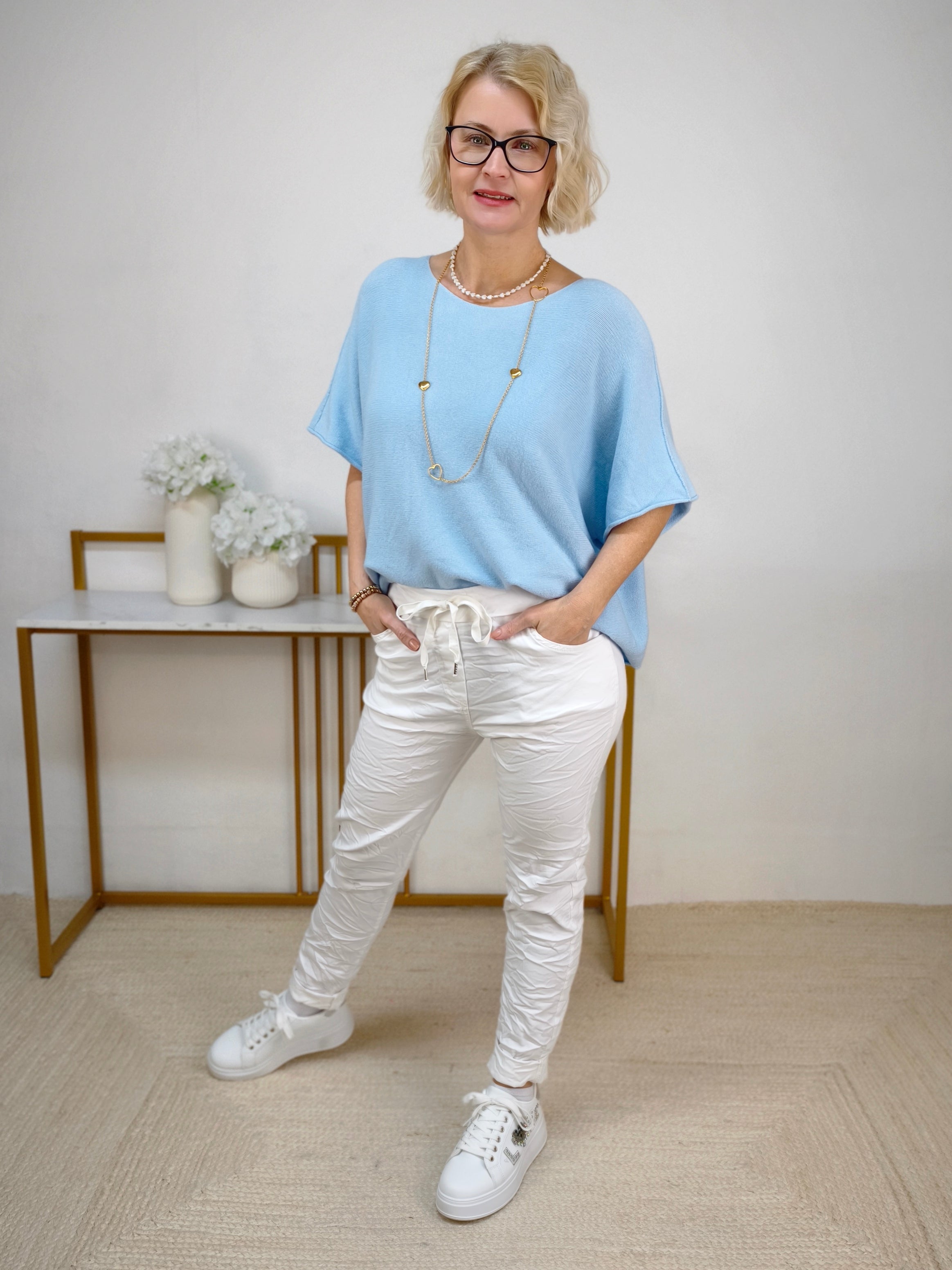 Pulli uni hellblau kurzarm (38-44)