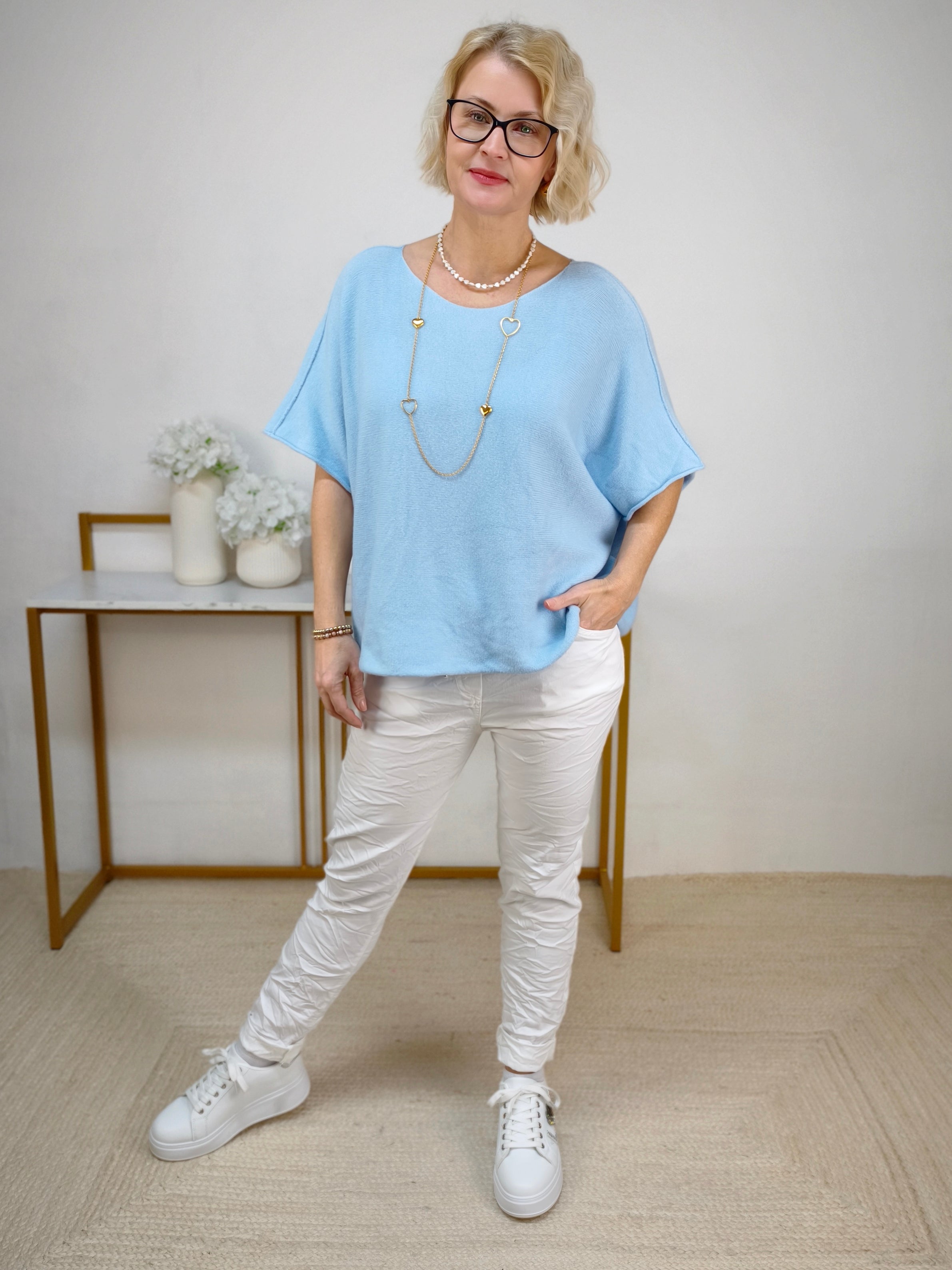 Pulli uni hellblau kurzarm (38-44)