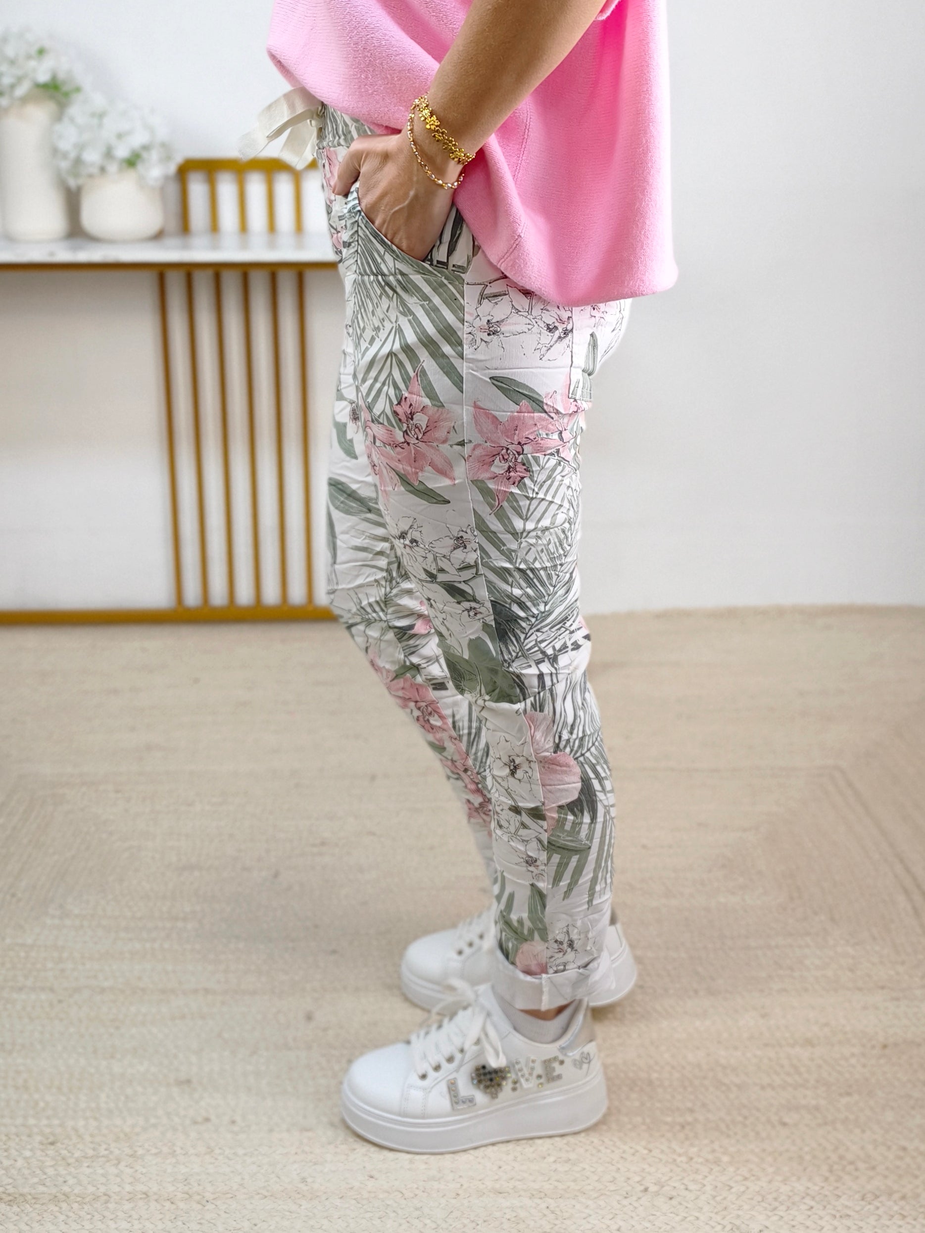 Stretchhose/Joggpant weiss/gemustert (36-42)