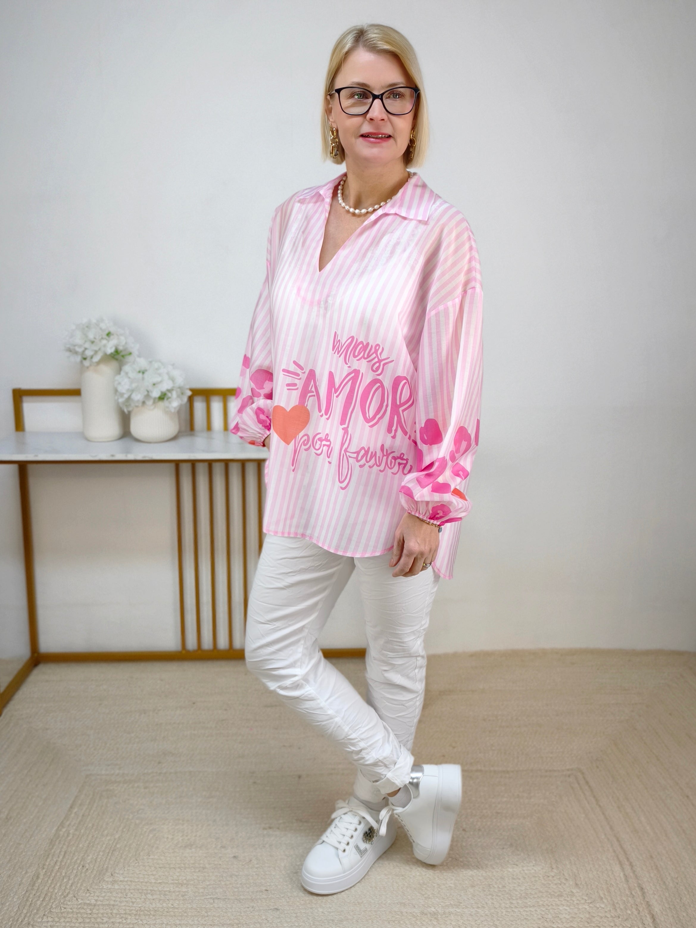 Gestreifte Bluse rosa-weiß (40-44)