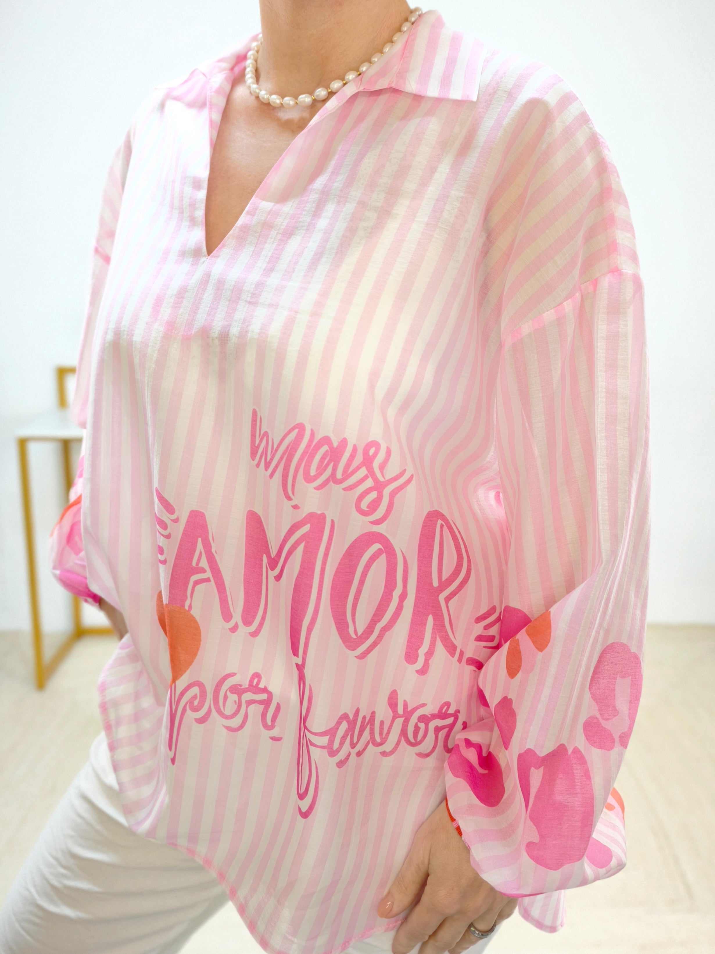 Gestreifte Bluse rosa-weiß (40-44)