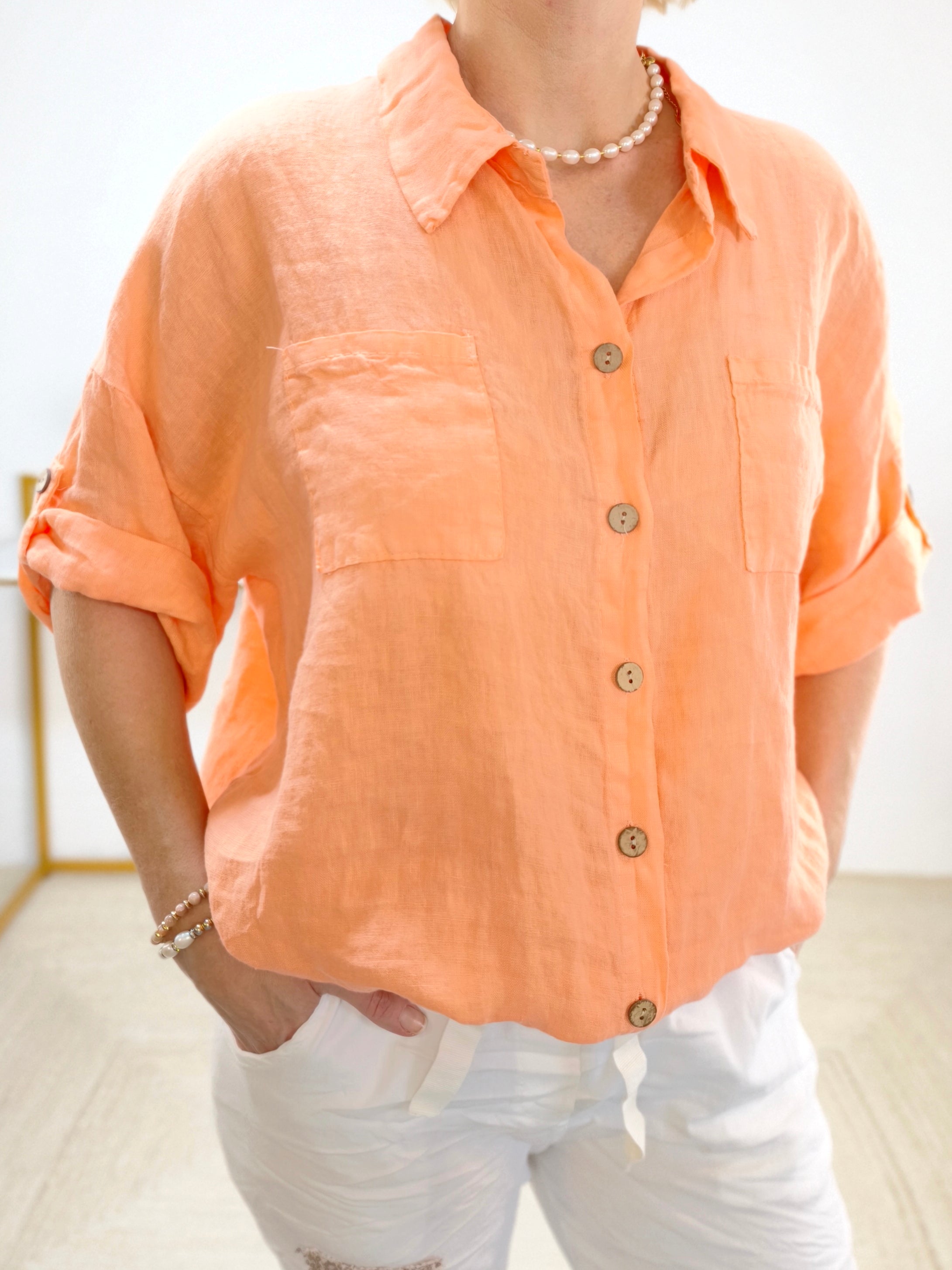 Leinen Bluse peach (38-42/44)