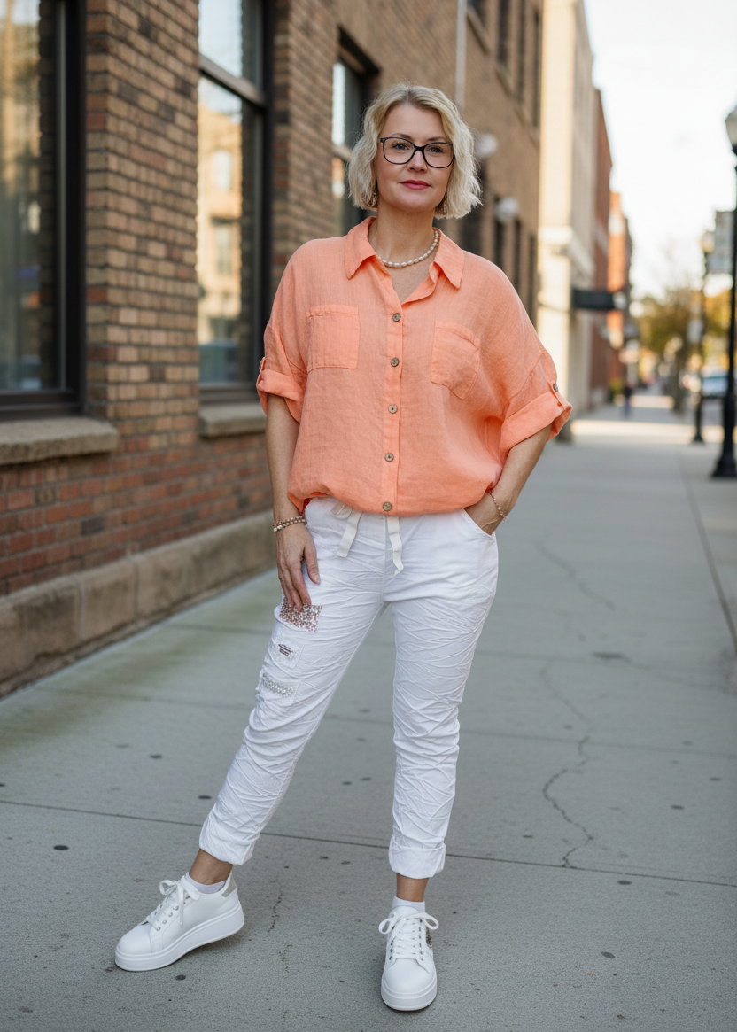 Leinen Bluse peach (38-42/44)