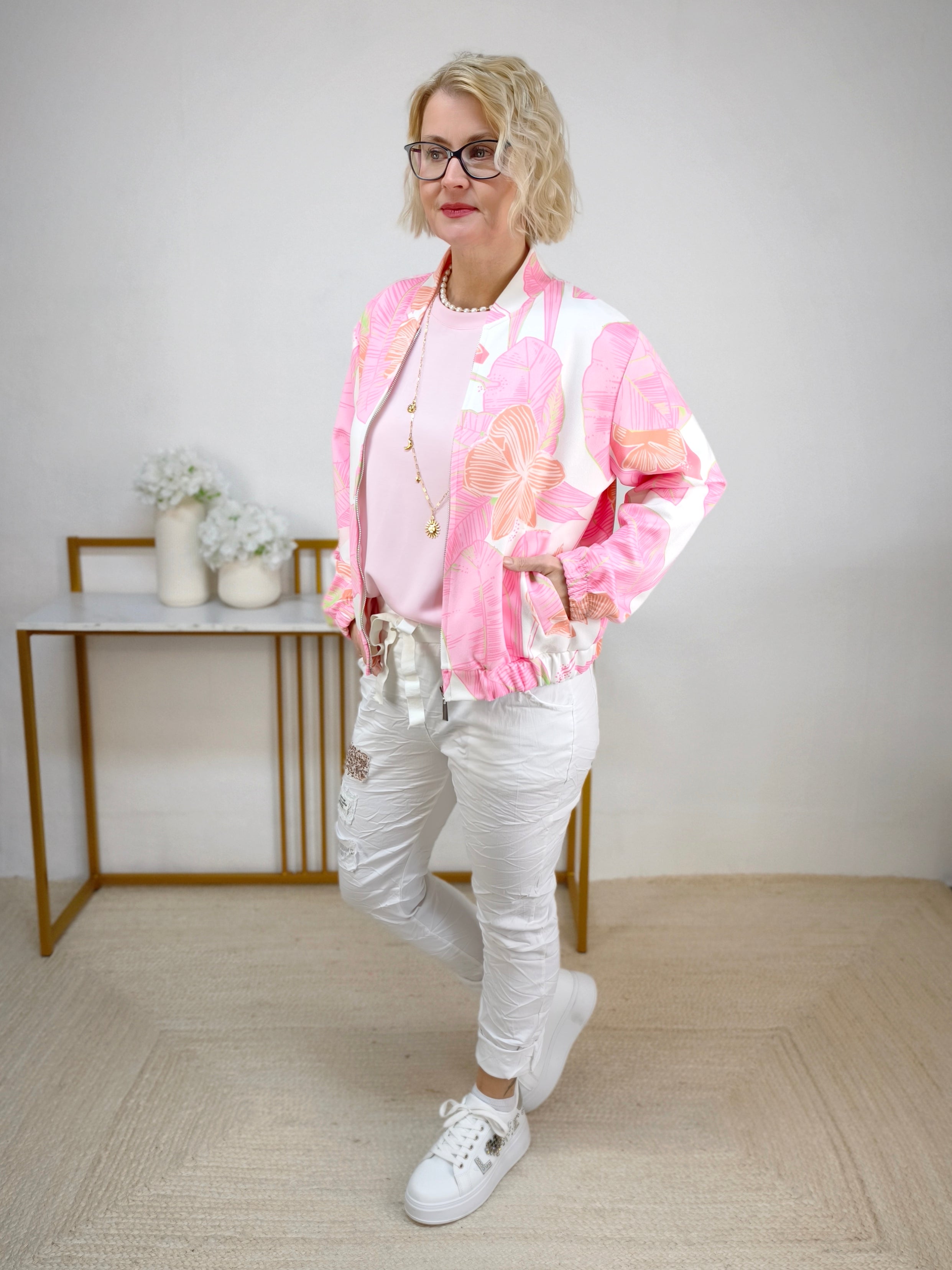 Kurzjacke "Vivien" weiss/rosa (36-42)
