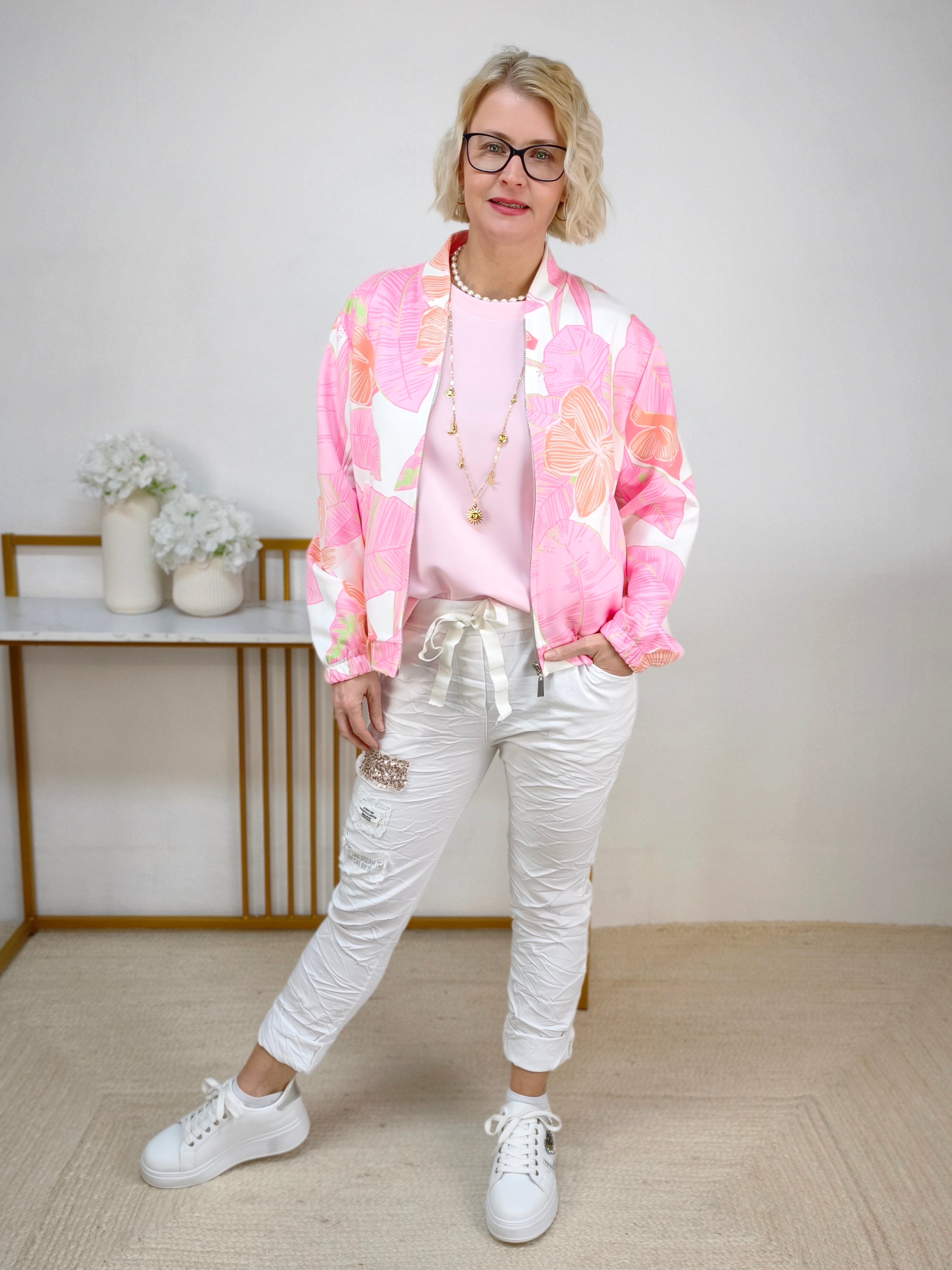 Kurzjacke "Vivien" weiss/rosa (36-42)