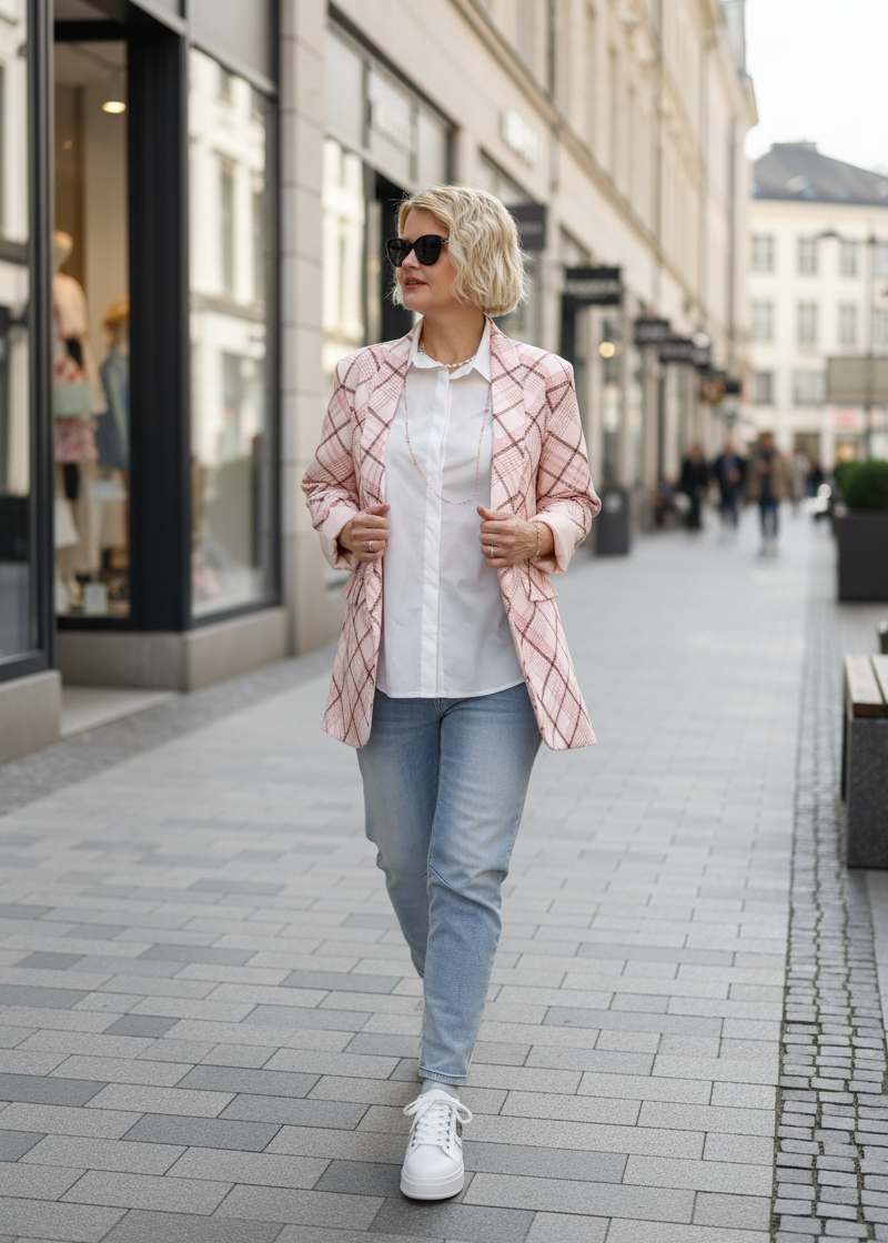 Stylischer Blazer "Karo" rosa (36-40)