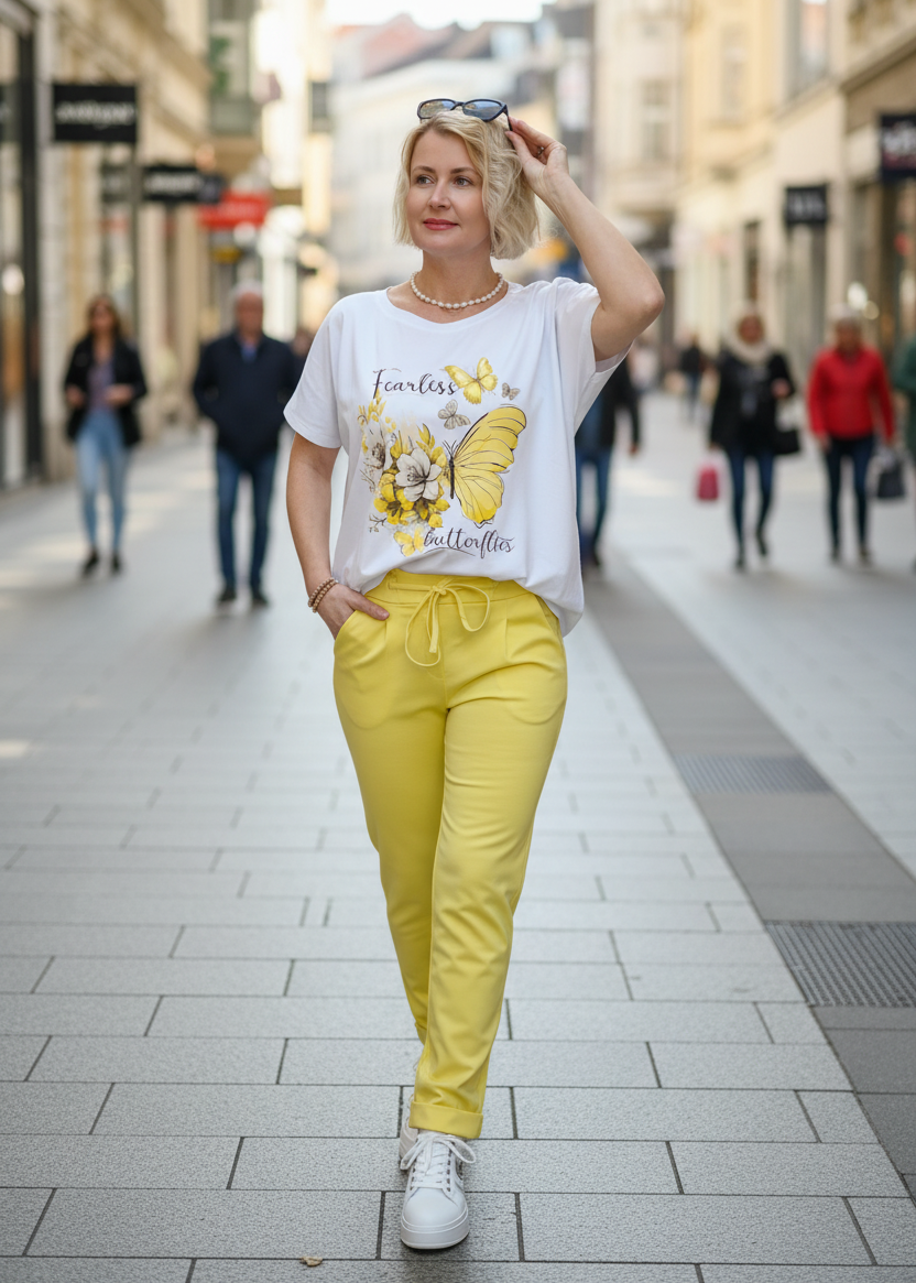 T-Shirt "Butterflies" weiss/gelb (40-44)