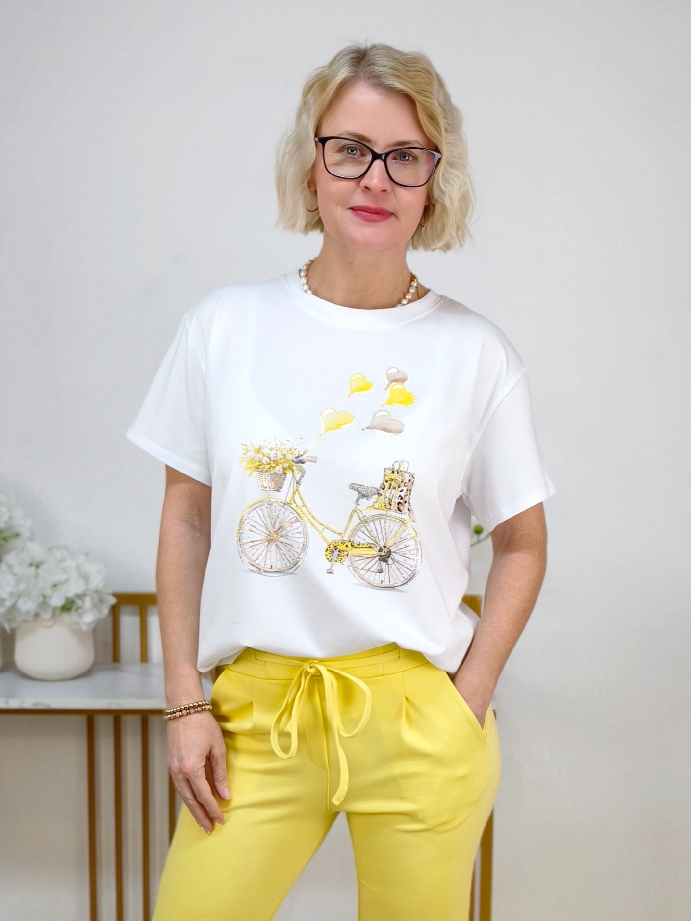 T-Shirt "Rad'l" weiss/gelb (40-42)