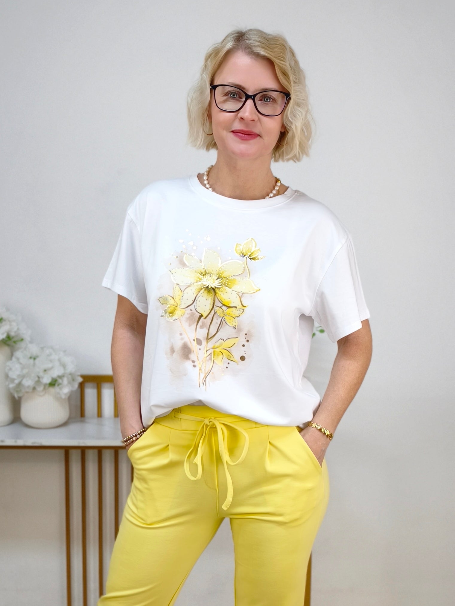 T-Shirt "Margerite" weiss/gelb (40-42)