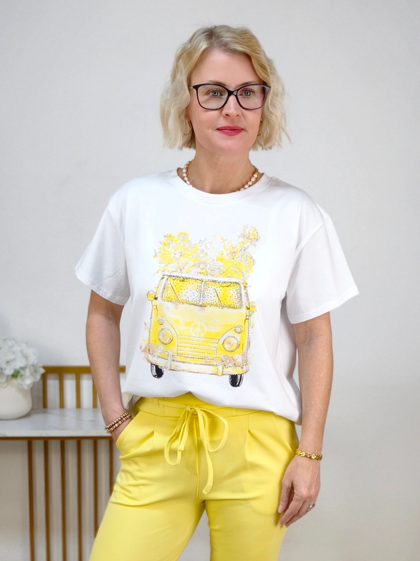 T-Shirt "Bully" weiss/gelb (40-42)