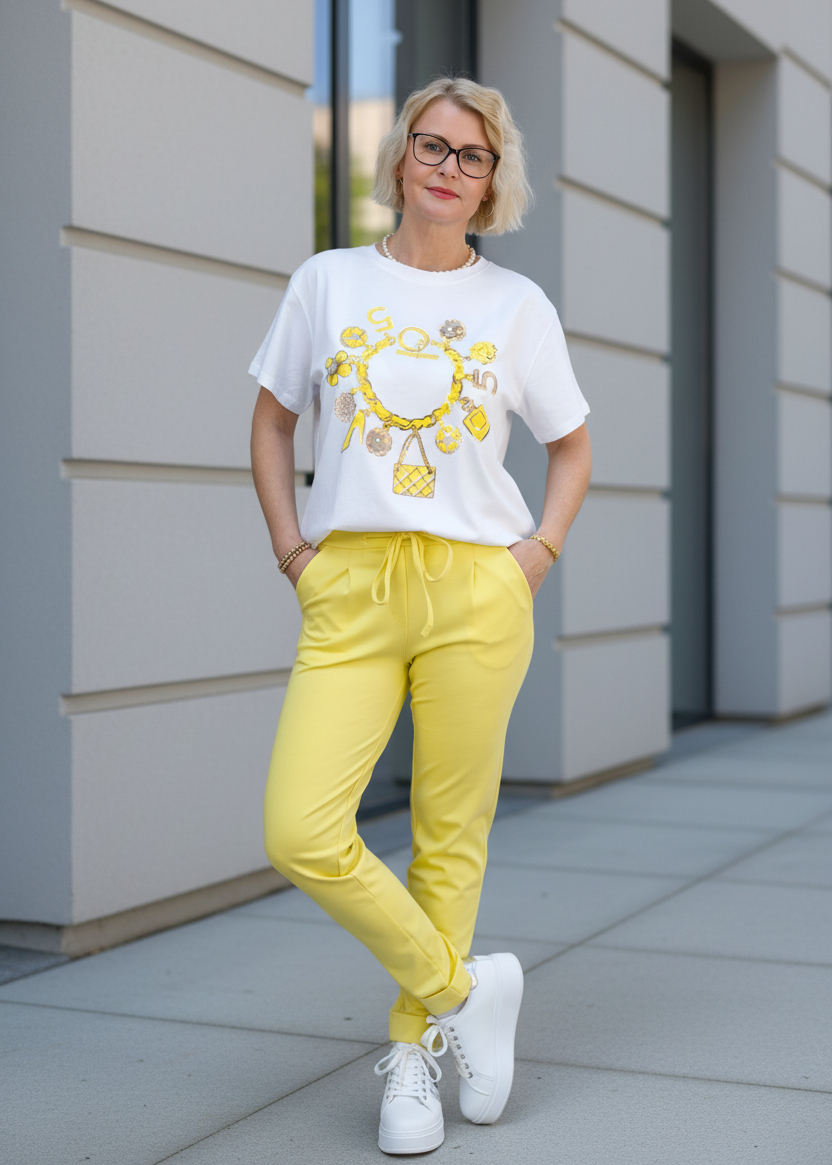 T-Shirt "Charms" weiss/gelb (40-42)