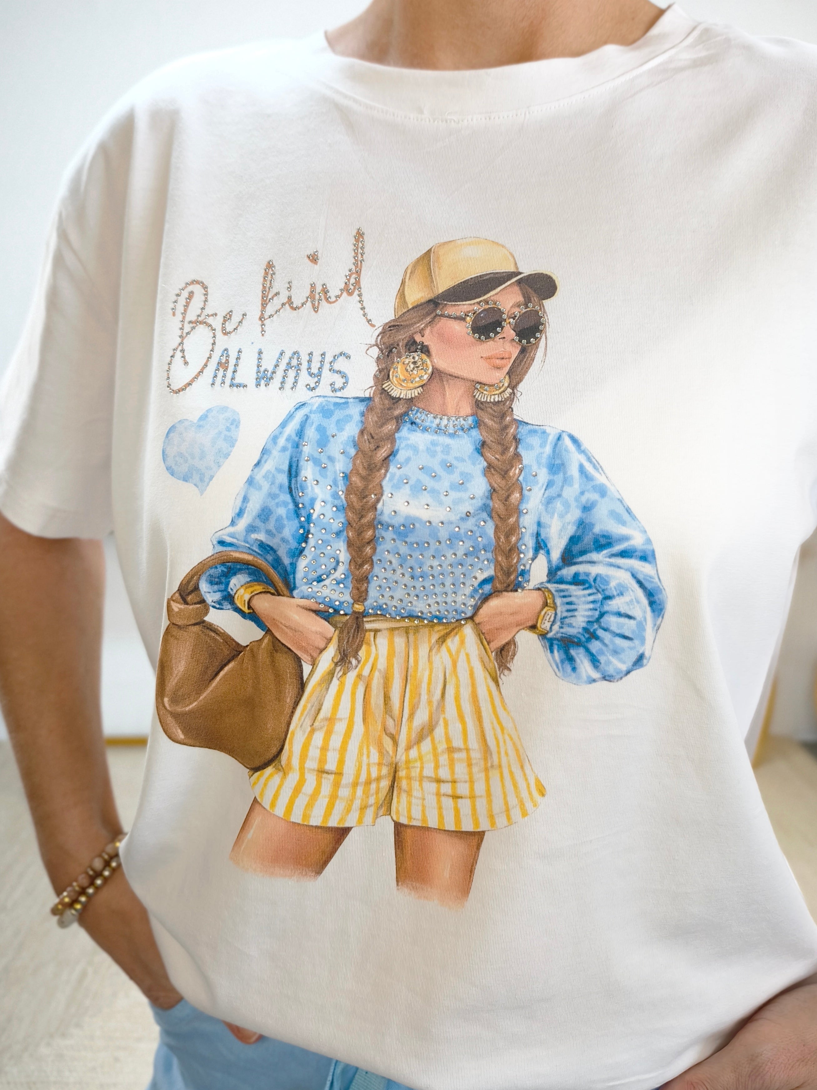 T-Shirt "Beautiful Mindset" weiss/blau/gelb (40-42)