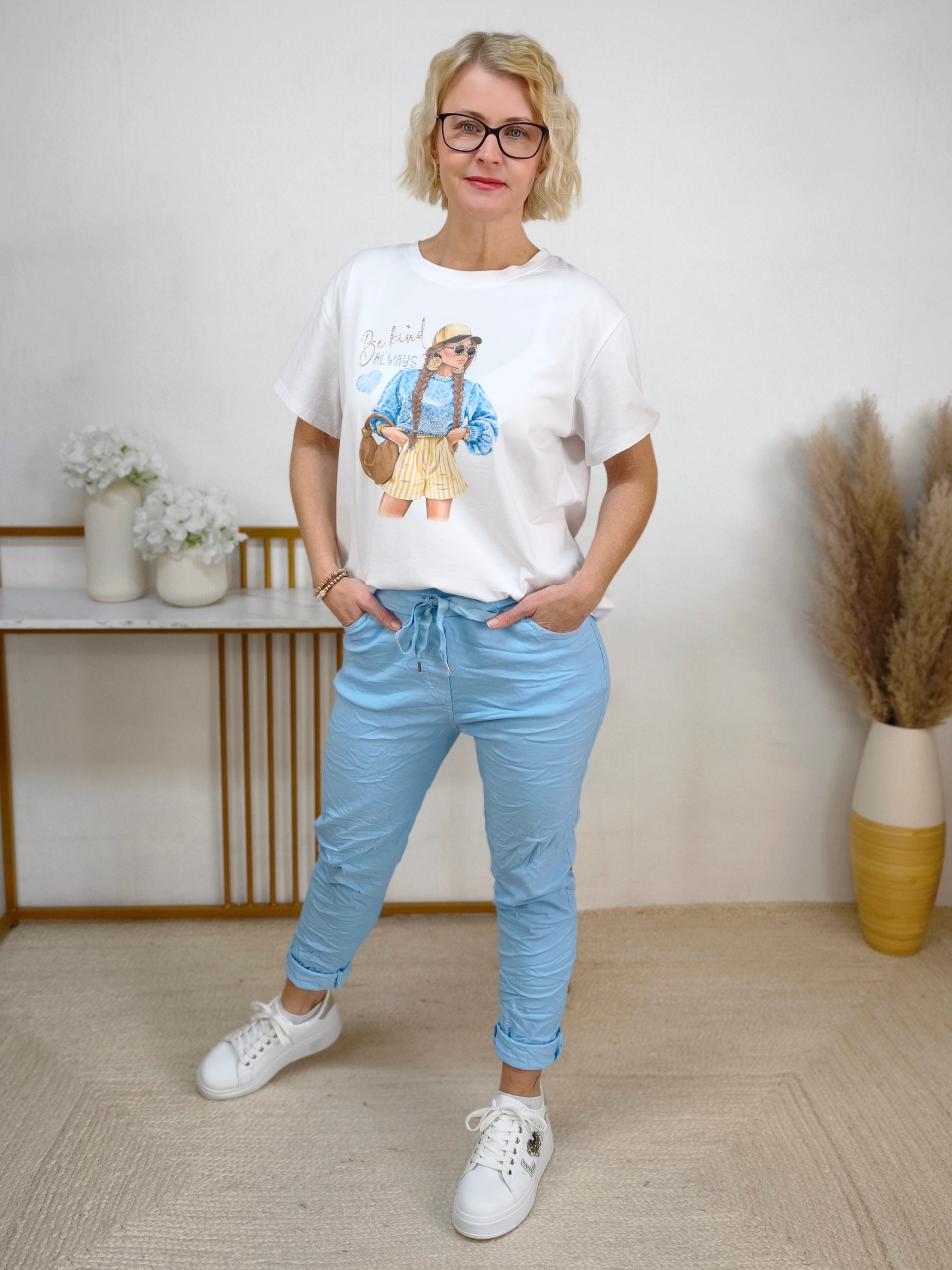 T-Shirt "Beautiful Mindset" weiss/blau/gelb (40-42)