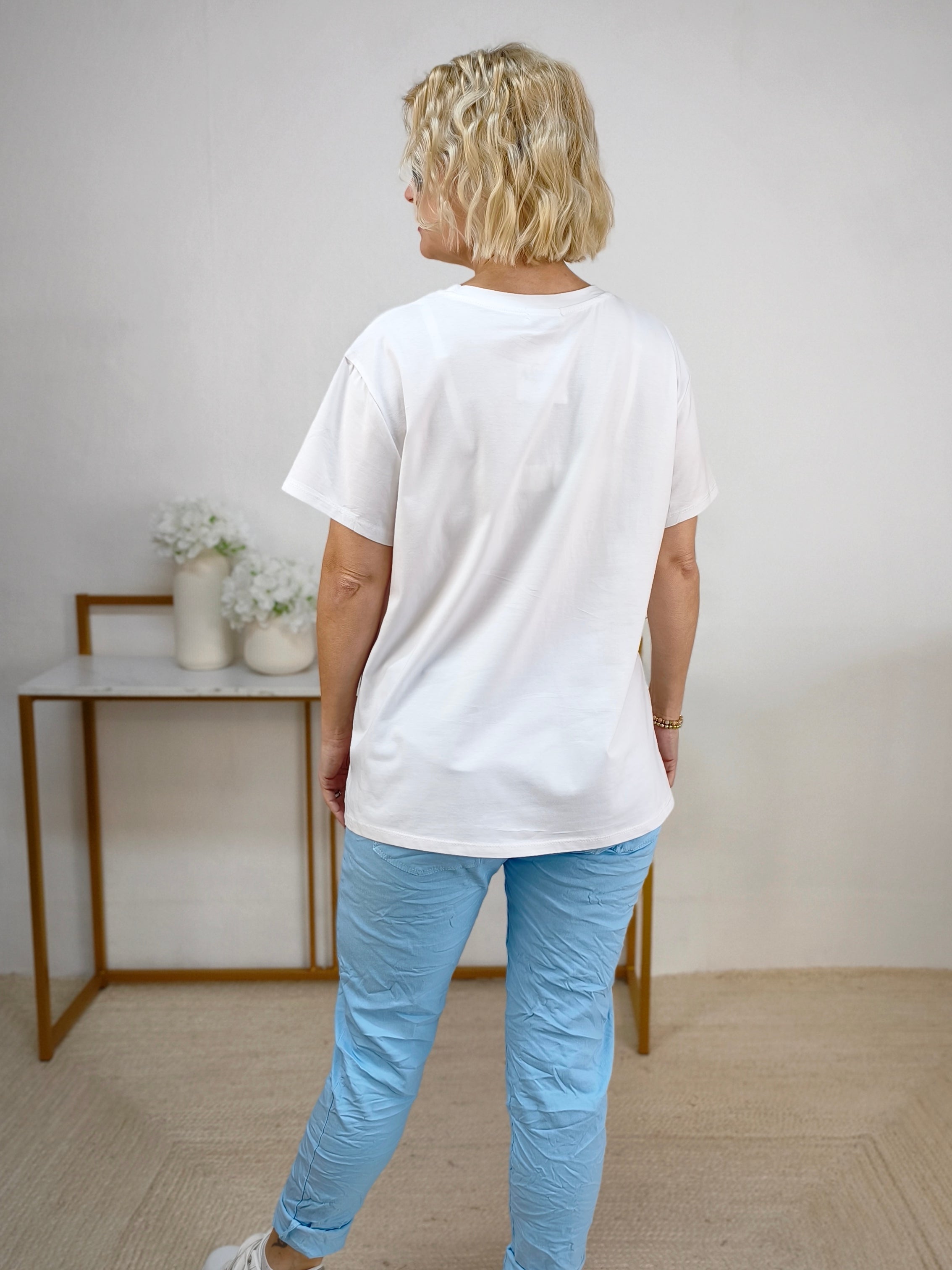 T-Shirt "Beautiful Mindset" weiss/blau/gelb (40-42)