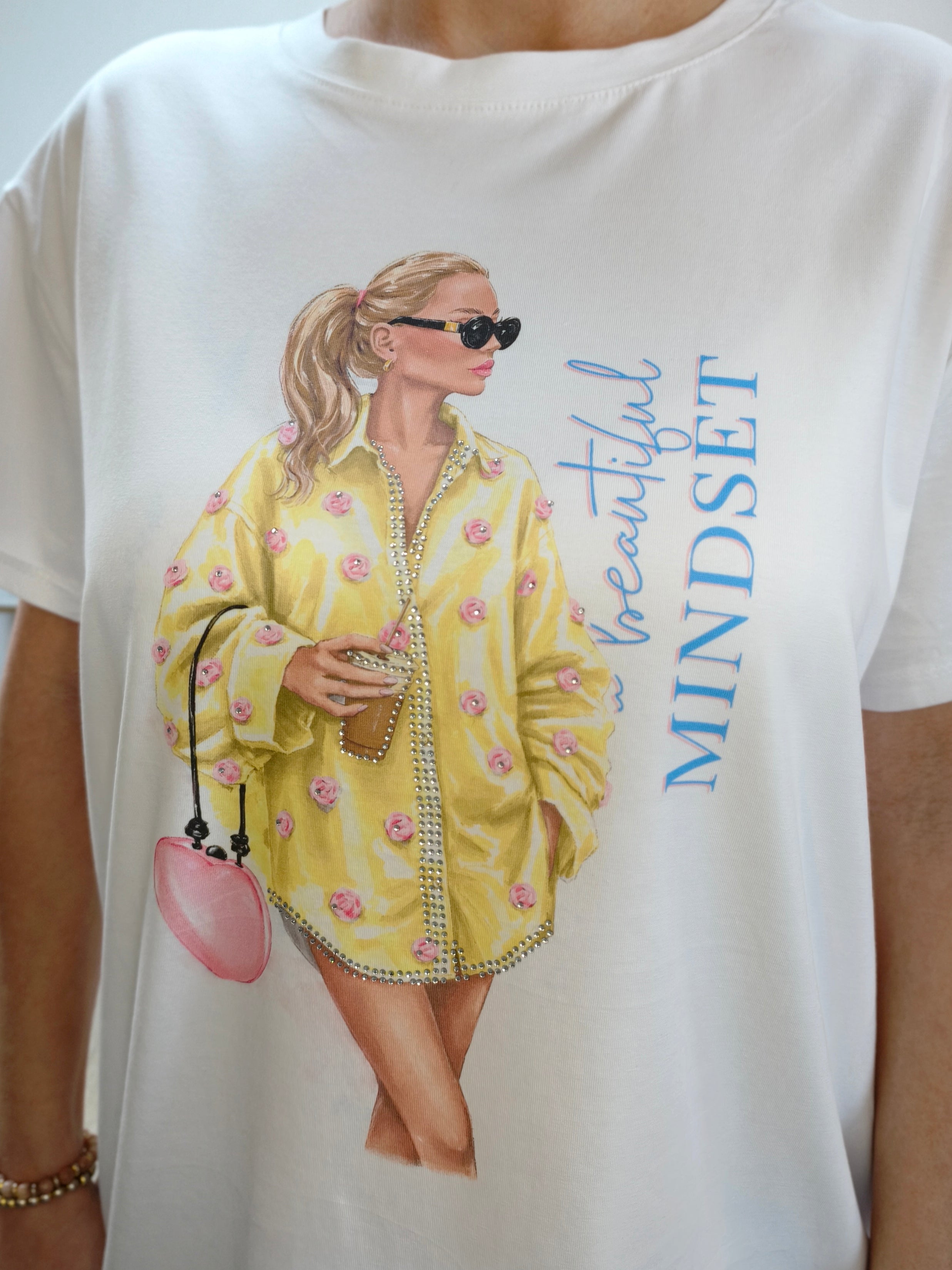 T-Shirt "Girl" weiss/blau/gelb (40-42)