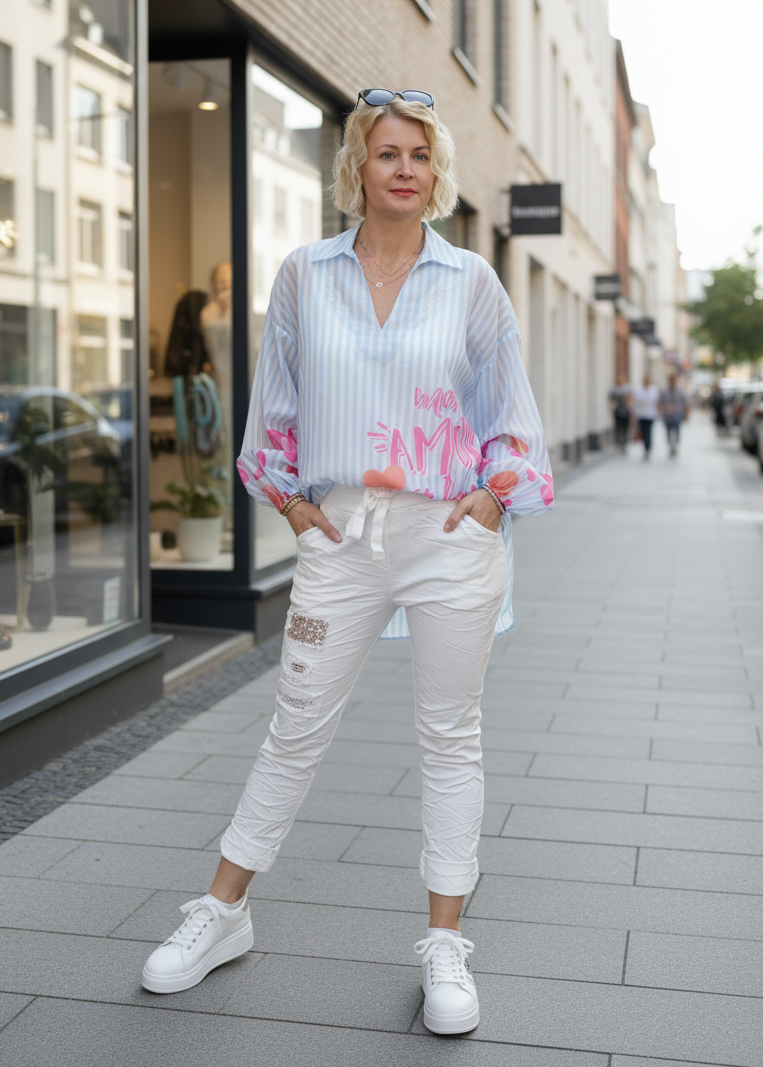 Gestreifte Bluse hellblau-weiss (40-44)