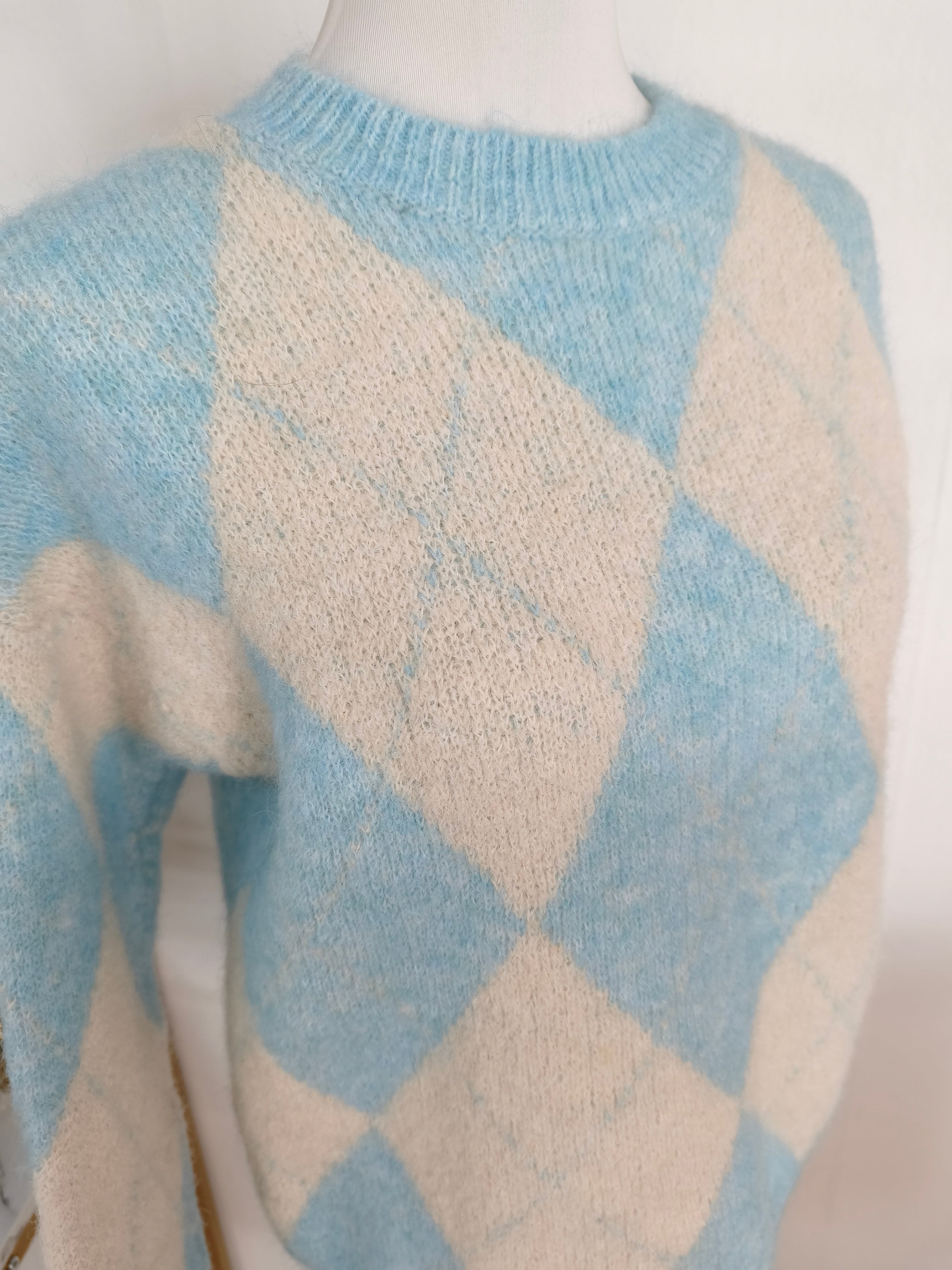 Pullover "Raute" hellblau/beige meliert (36-42)