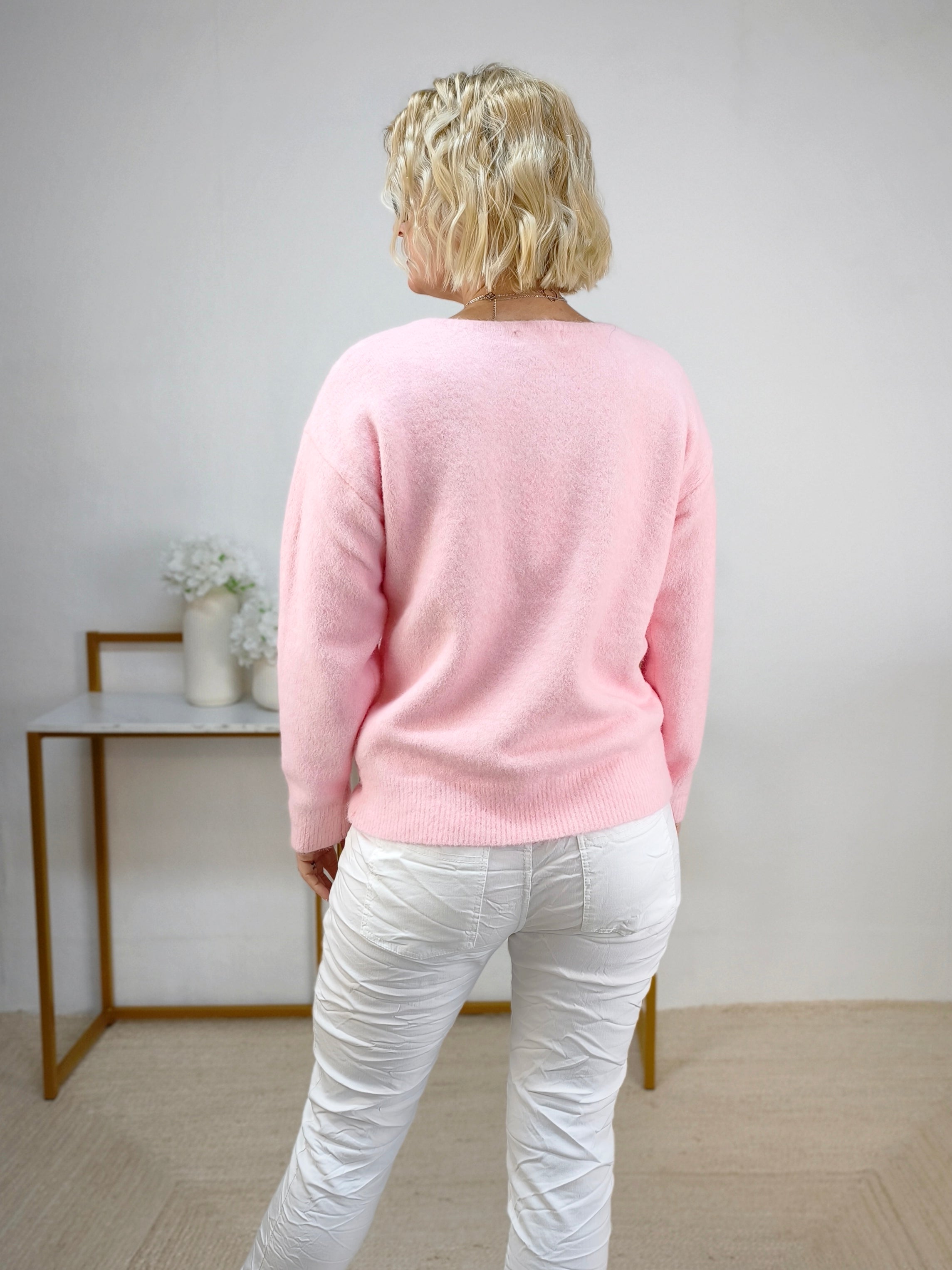Weicher Pullover "H" pastell rosa (bis 36-42)