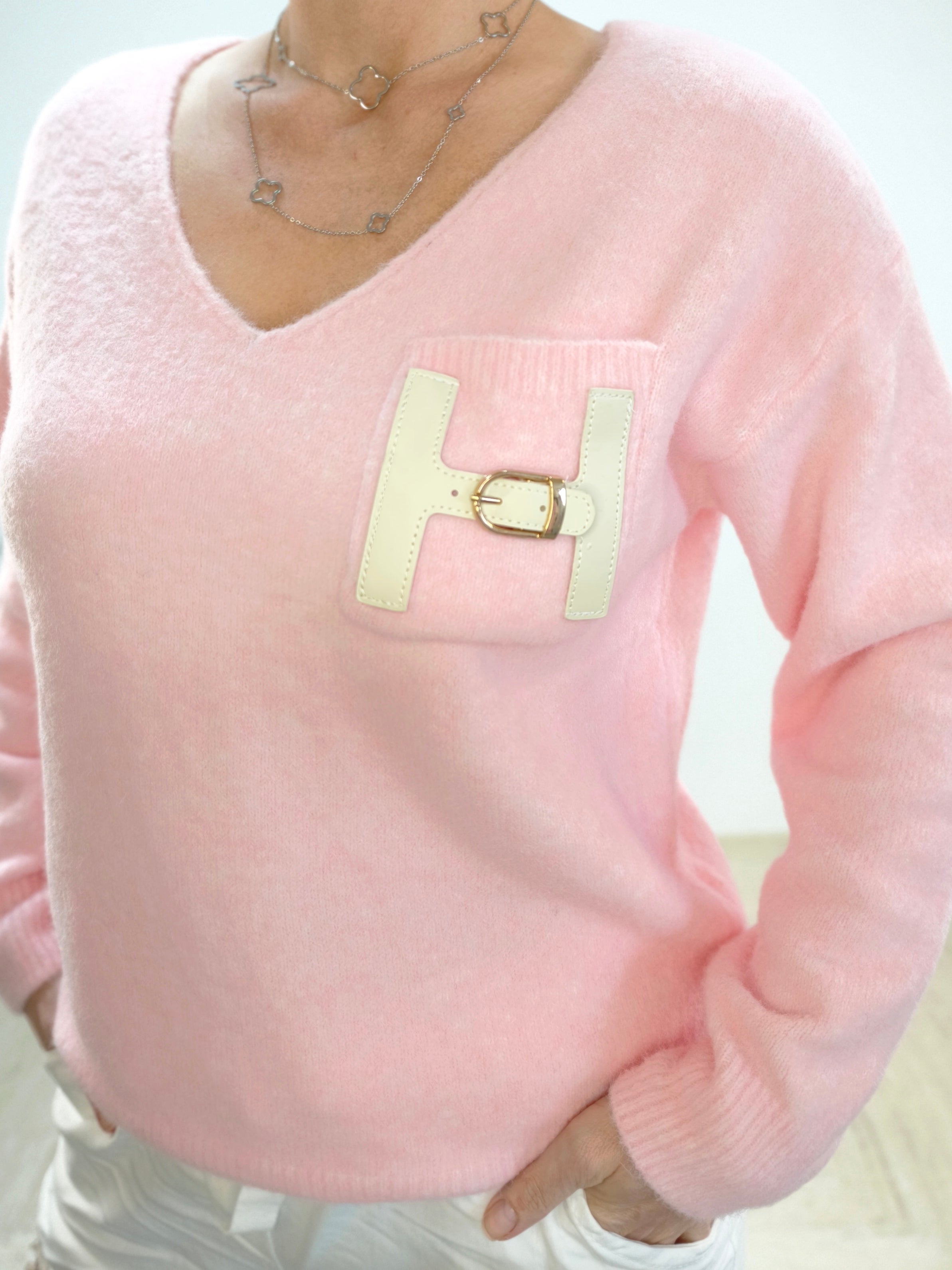 Weicher Pullover "H" pastell rosa (bis 36-42)