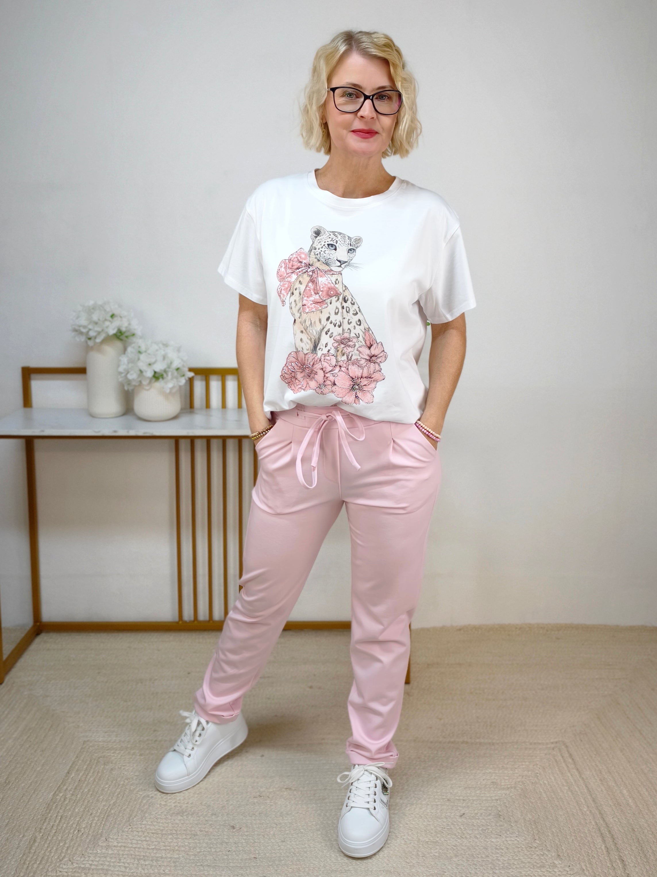 T-Shirt "Leopard" weiss/beige/rosa (36-42)